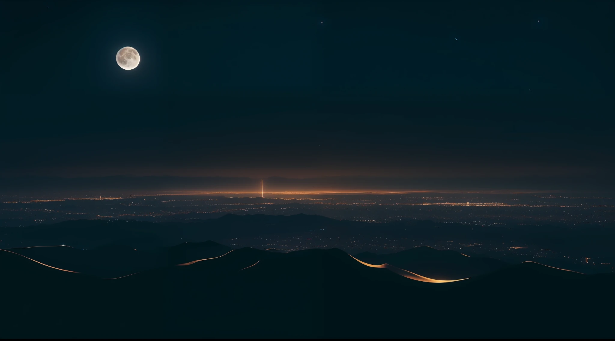 A map of the sky with the moon，skylines，Wide steppe，4k，Realistis，Realiy，