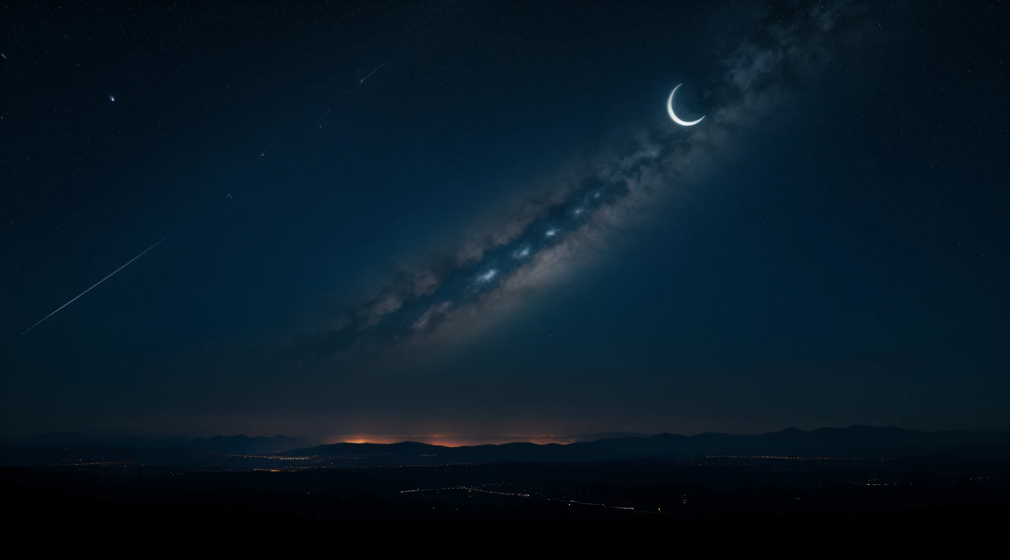A map of the sky with the moon，skylines，Wide steppe，4k，Realistis，Realiy，