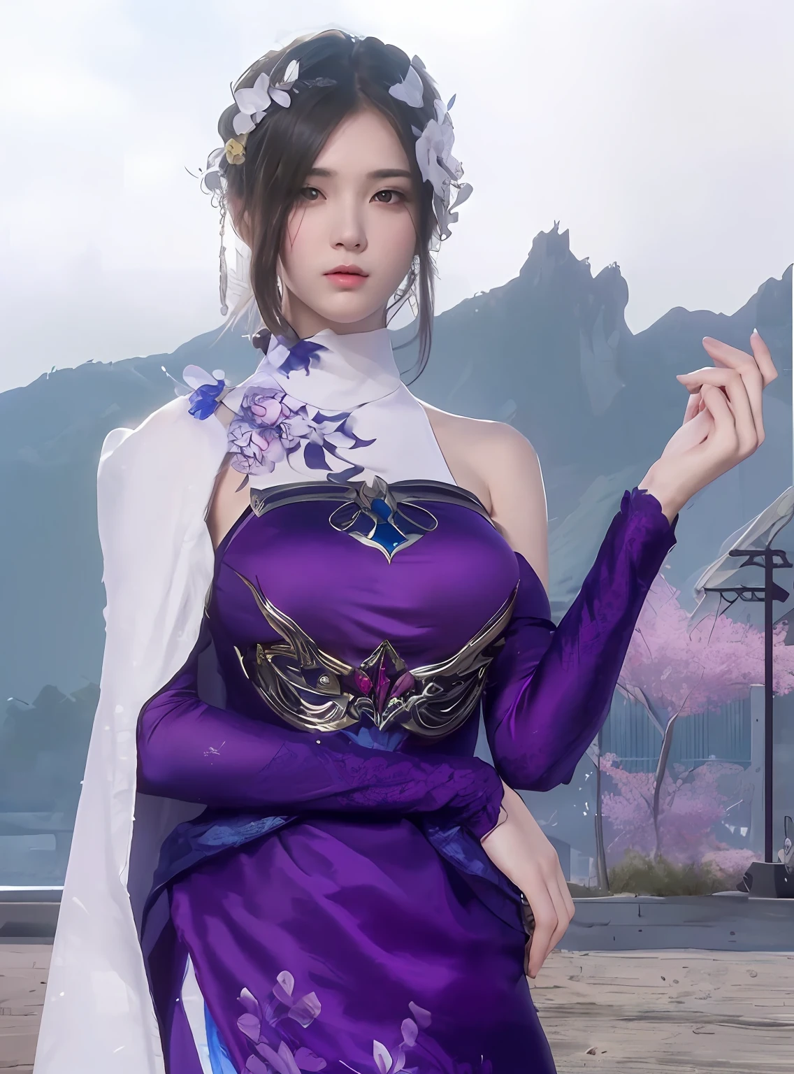 (masterpiece, best quality, extremely detailed 8k, ultra hd, ultra-detailed, highly detailed, highly realistic, ultra-realistic, photo realistic), (1girl:1.5), (detailed realistic skin), (realistic big breasts), slender abs, (closed mouth:1.5)