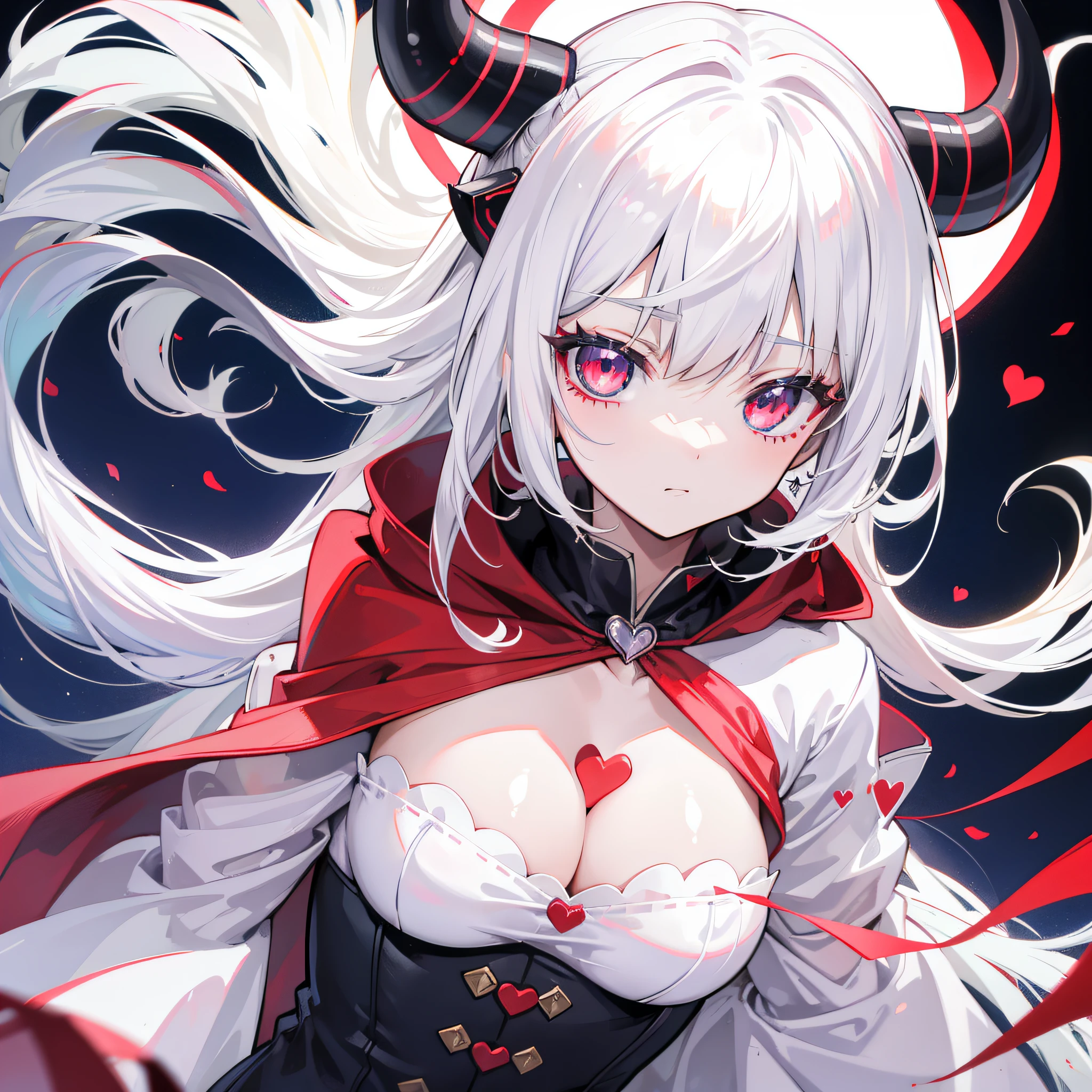 white hair, demon horns, heart-shaped eyes, torogao, anime, anime style, 8k, super detail, ccurate, best quality
