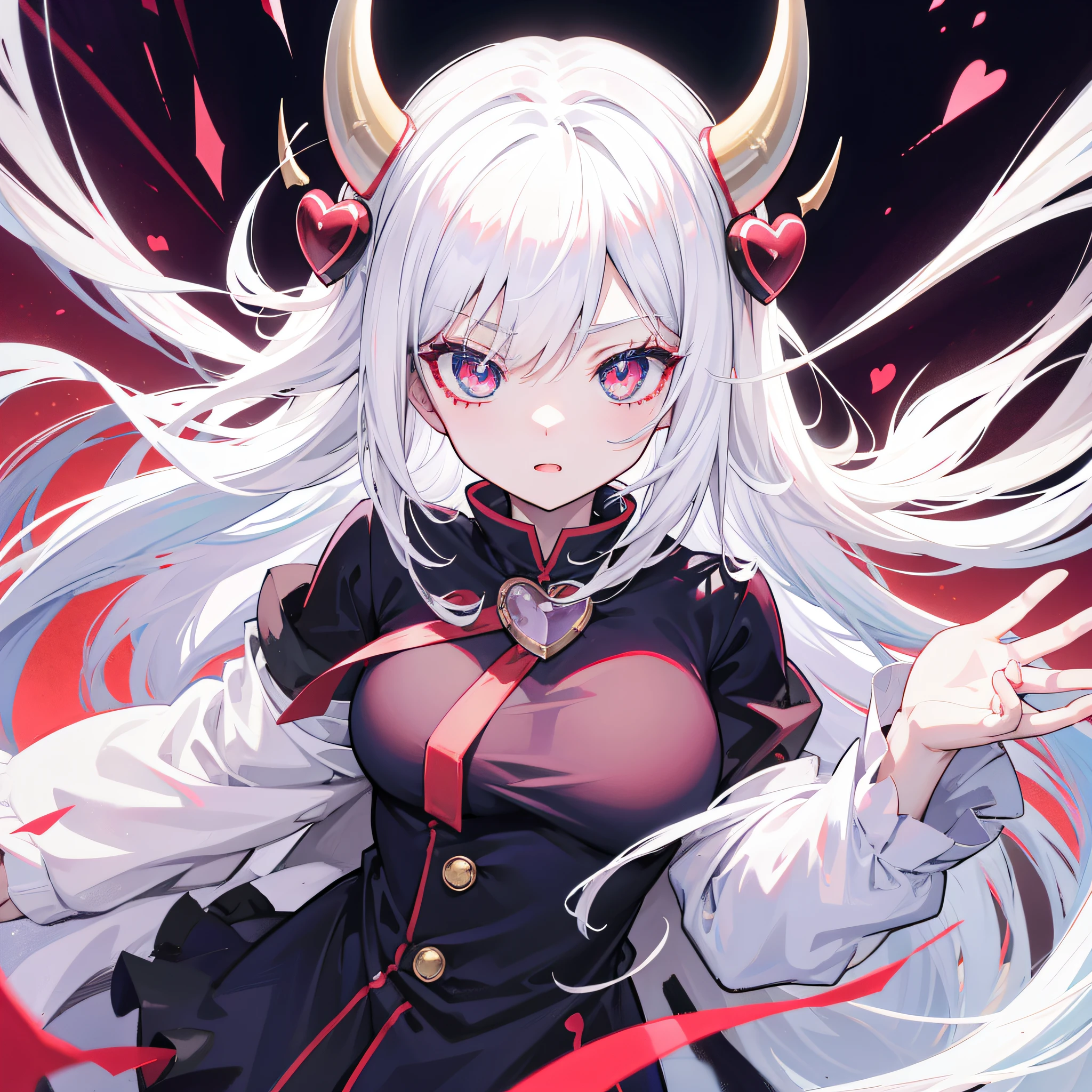 white hair, demon horns, heart-shaped eyes, torogao, anime, anime style, 8k, super detail, ccurate, best quality