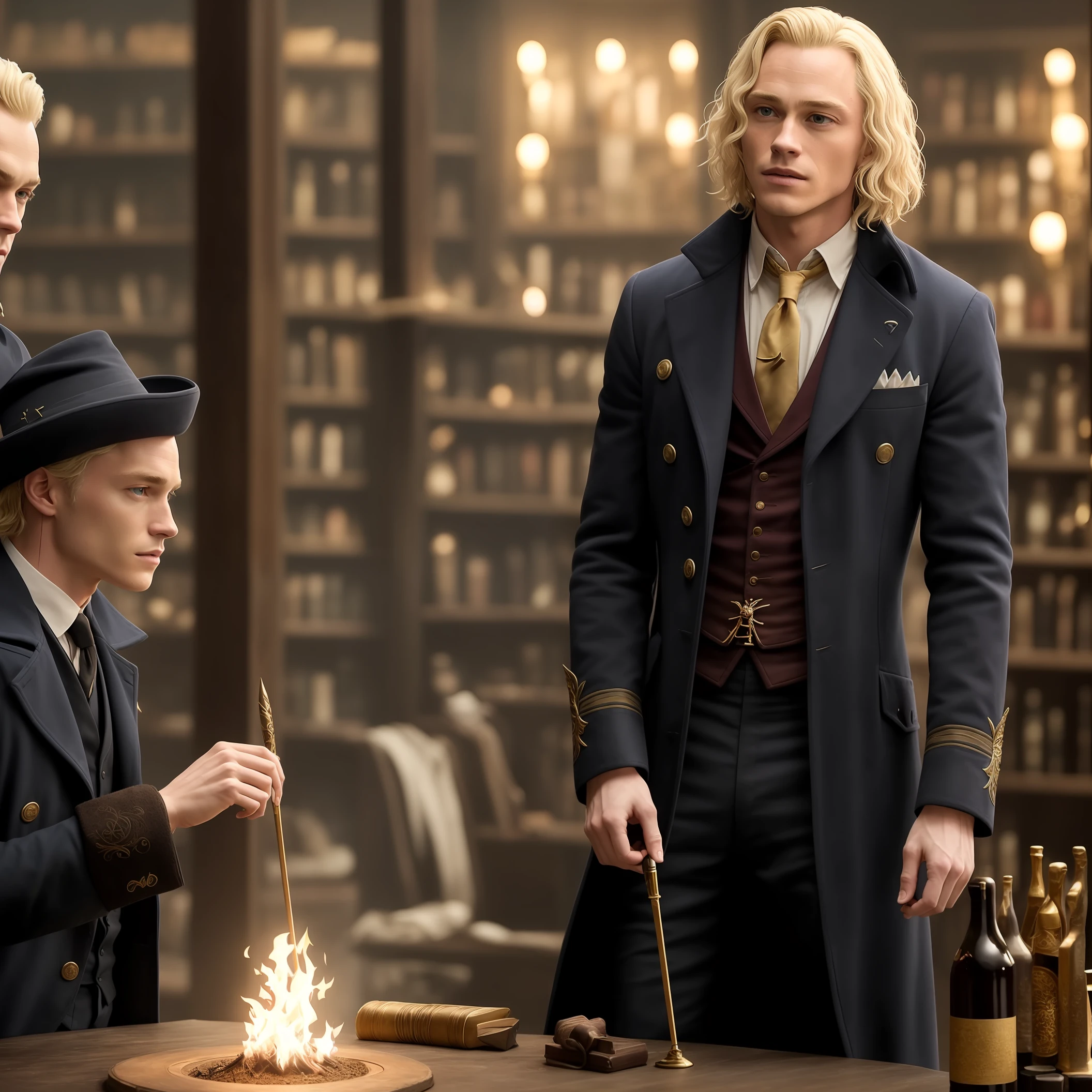 Grindelwald blonde wizard casts magic