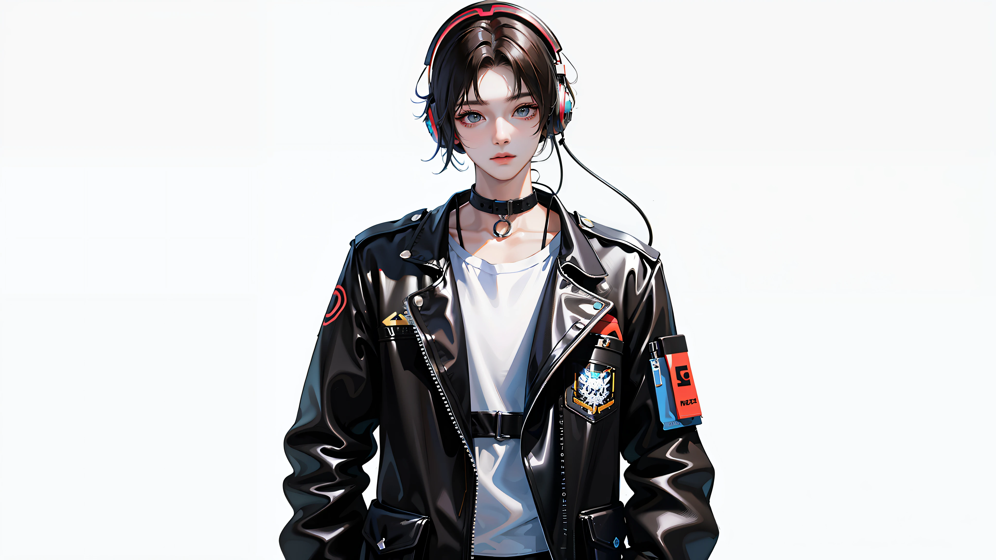 masterpiece, top-quality, The ultra -The high-definition, Top resolution, ighly detailed, pretty skin, animesque, headphones、Controller in hand, The upper part of the body,Look at viewers、Young Face, 20-year-old male、well-muscled、Gaming Room、Cyber City、nightcity