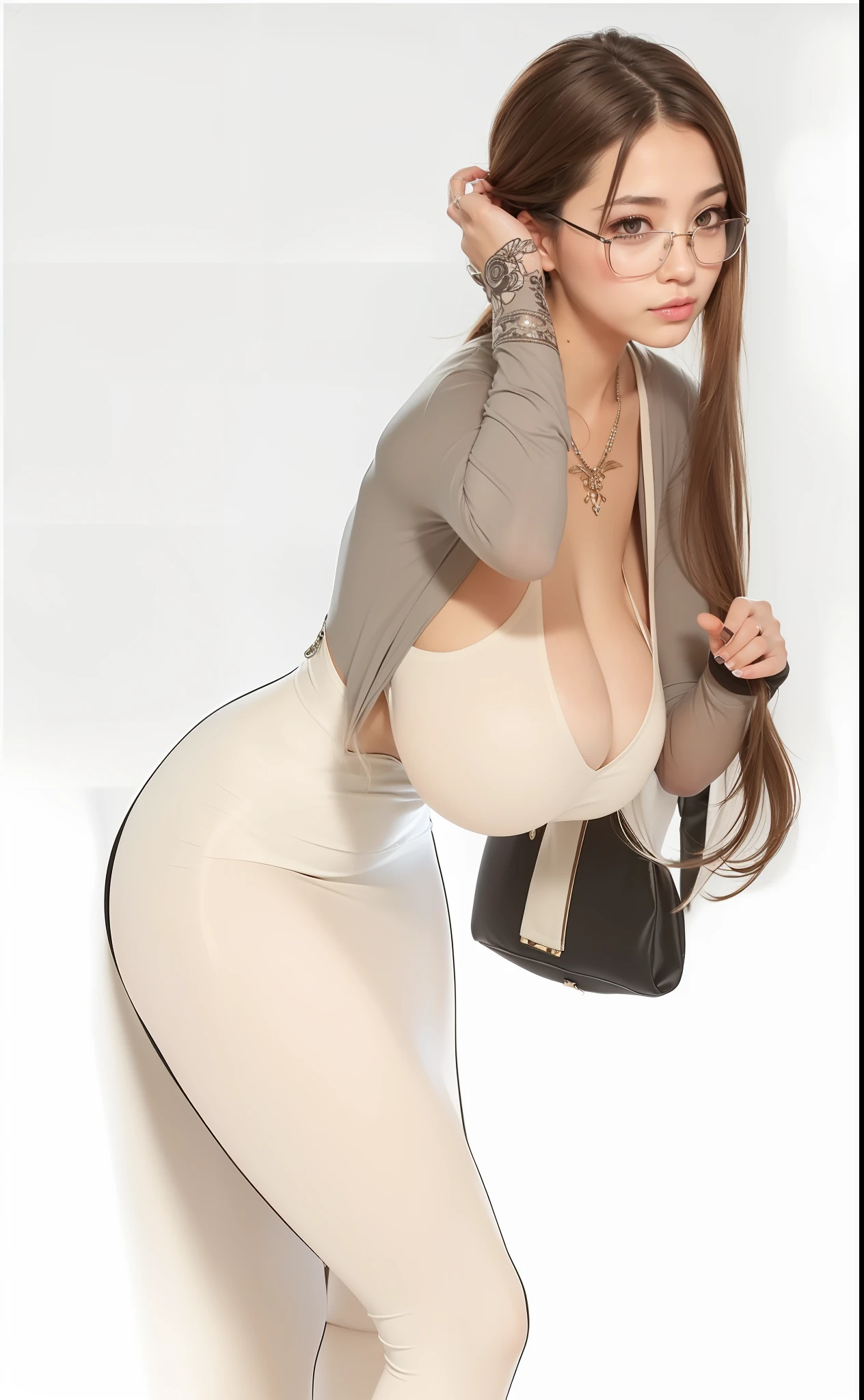 ((Top Quality, 8K, Masterpiece: 1.3)),4k, hd realistic, realistic photo, real photo, super huge breast, huge breast 1:8, nose piercing, curvy waist, detailed face, cute face ,glasses