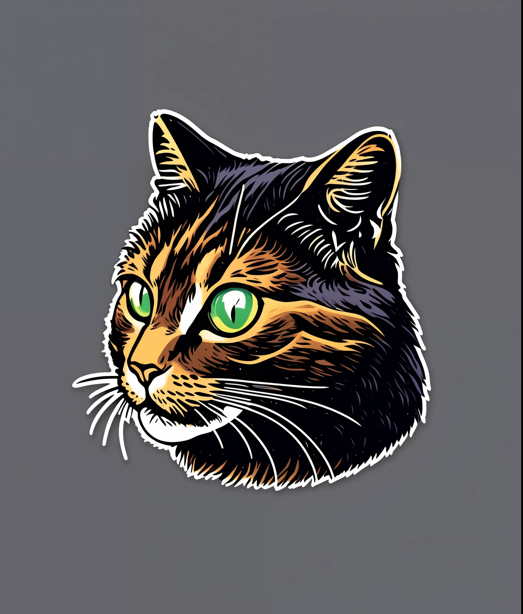 cat、Deformed cat、Mysterious thriller、colourfull、Vintage style、(tshirt design)、Masterpiece realistic volumetric light