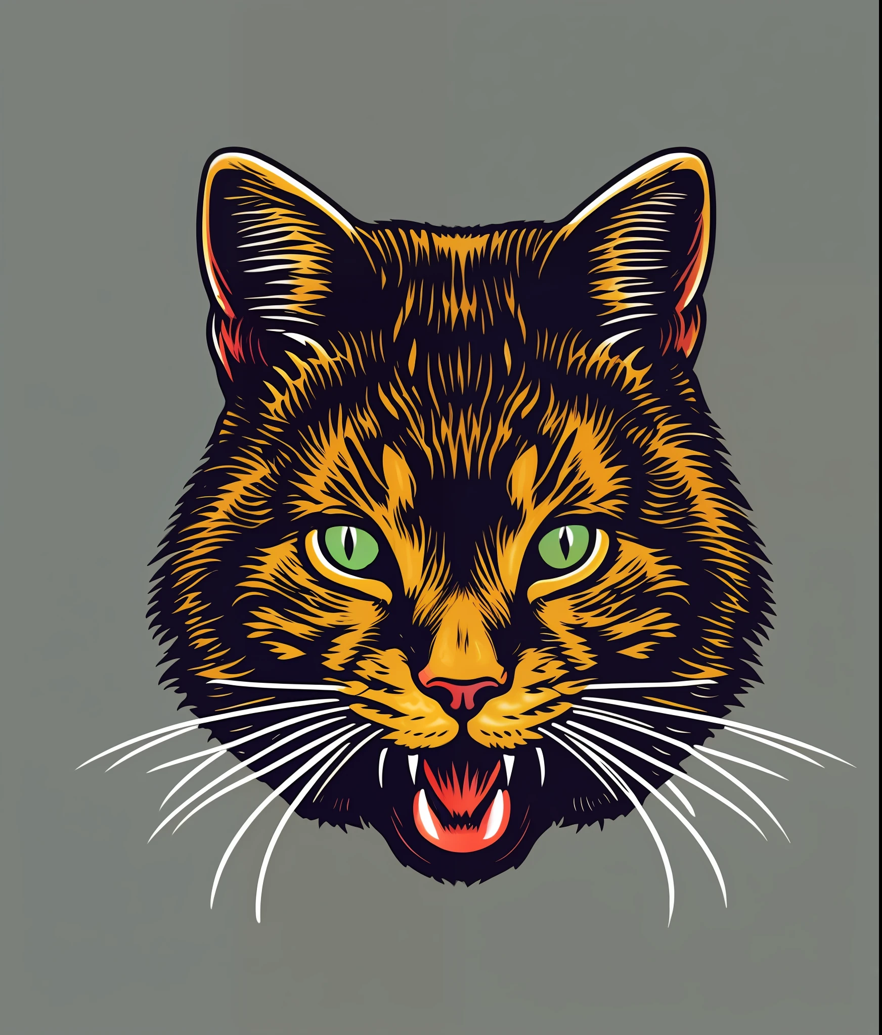 Cat、Deformed cat、Mystical thriller、colourfull、Vintage style、(tshirt design)、Masterpiece realistic volumetric light