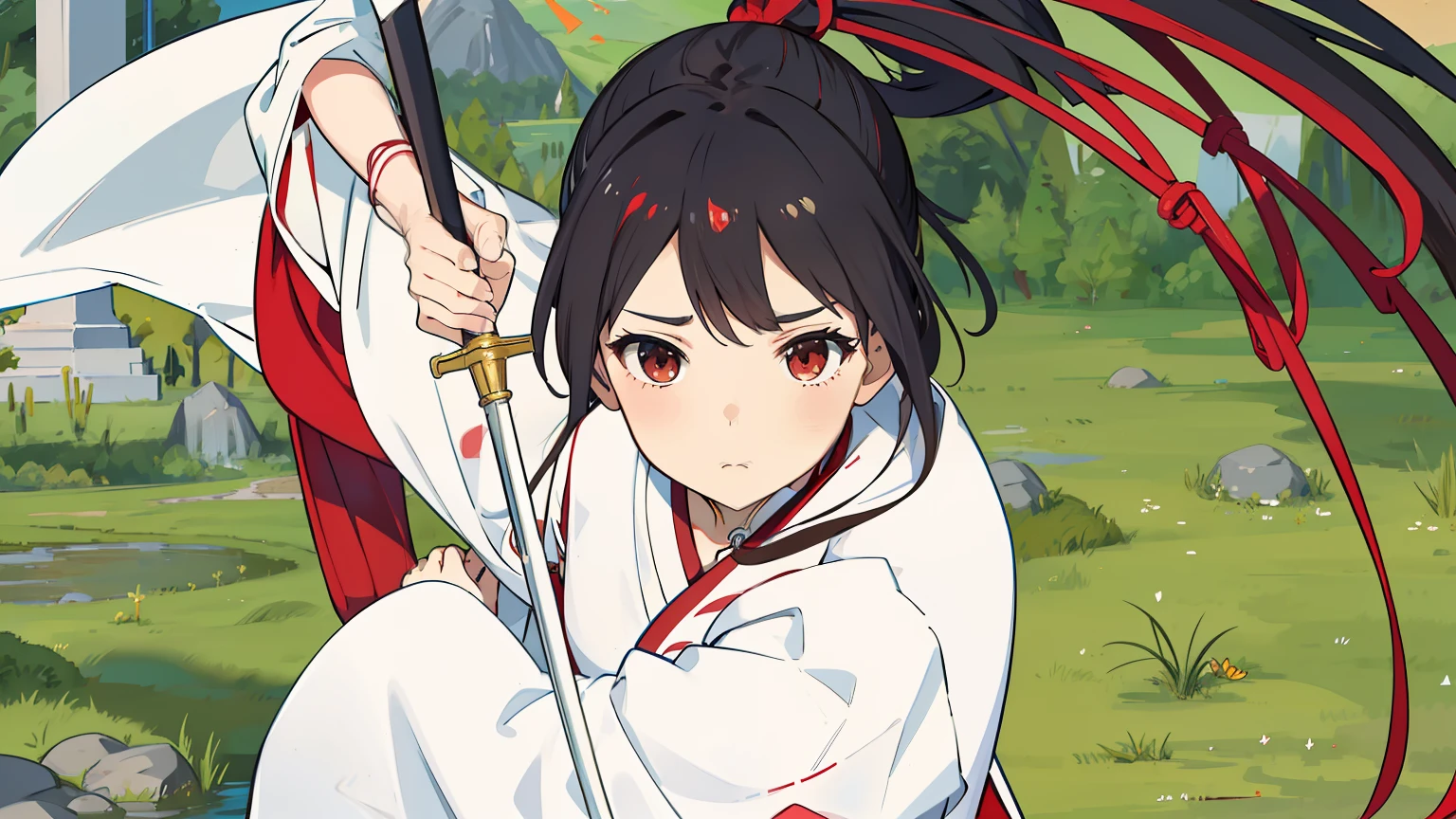 Sagiri is a young woman with long brown hair、I use a very long ribbon to make it a ponytail. Her bangs fell across her face as bangs、Has two very long fronts that fall into her robe. She is quite tall, Because her height is 172 cm. (5 feet 8 inches), Making her one of the tallest female characters in the series. As Asaemon、She wears standard clothes, This is、It is a white robe with a red lining running through the collar, There is one red band on the left gusset.、Hakama fastened with a red corset (Instead of a red waistcord), Holding her sword on her left hip, Funeral bell tied to a red cloth in the center of her collar, Gauntlet on her left arm, and sandals. When you're ready to achieve your intended goal, Or get into battle, Sagiri took the time to hold down his sleeve with a plow.、Get out of the way.

After taking on the task of destroying one of the tandens in Banco, Sagiri procured shinobi equipment from the Iwagakure shinobi who fell to Jikka、Began to wear headbands, Along with adding another gauntlet and a second sword. She also、Switch to wearing shinobi shoes、Hakama is tucked into the gaiter around the lower leg.

After a year, Sagiri wears a striped robe, Embraced with a dark band, haori, and sandals. She also、Has a casa and a cane.