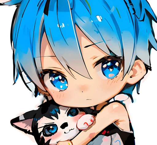 anime boy with blue hair holding a cat in his arms, 2 d anime style, 2 d anime, anime boy, pixiv, anime girl with cat ears, anime chibi, cute anime, cute anime catgirl, emo boy with cat ears and tail, anime cat, boy with cat ears and tail, cute anime face, pixiv style, chibi anime --auto