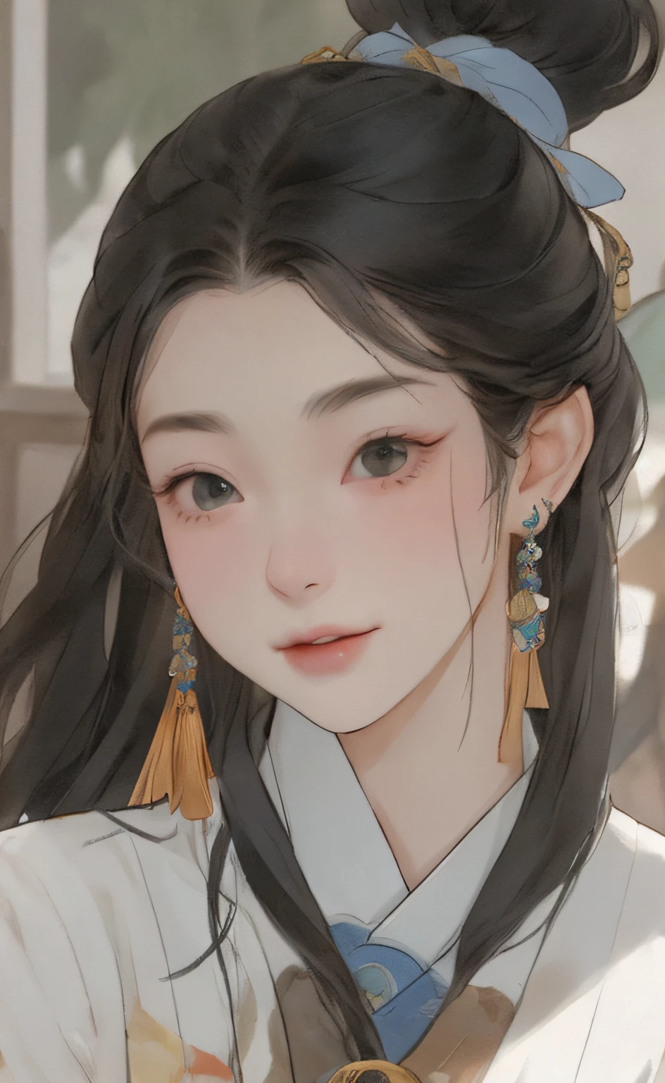 A 3-year-old girl, Ancient Chinese clothing, full bodyesbian, rays of sunshine,Laugh happily, Clear face, Clean white background, tmasterpiece, super detailing, Epic composition, hyper HD, high qulity, extremely detaile, offcial art, Uniform 8k wallpaper, super detailing, 32k