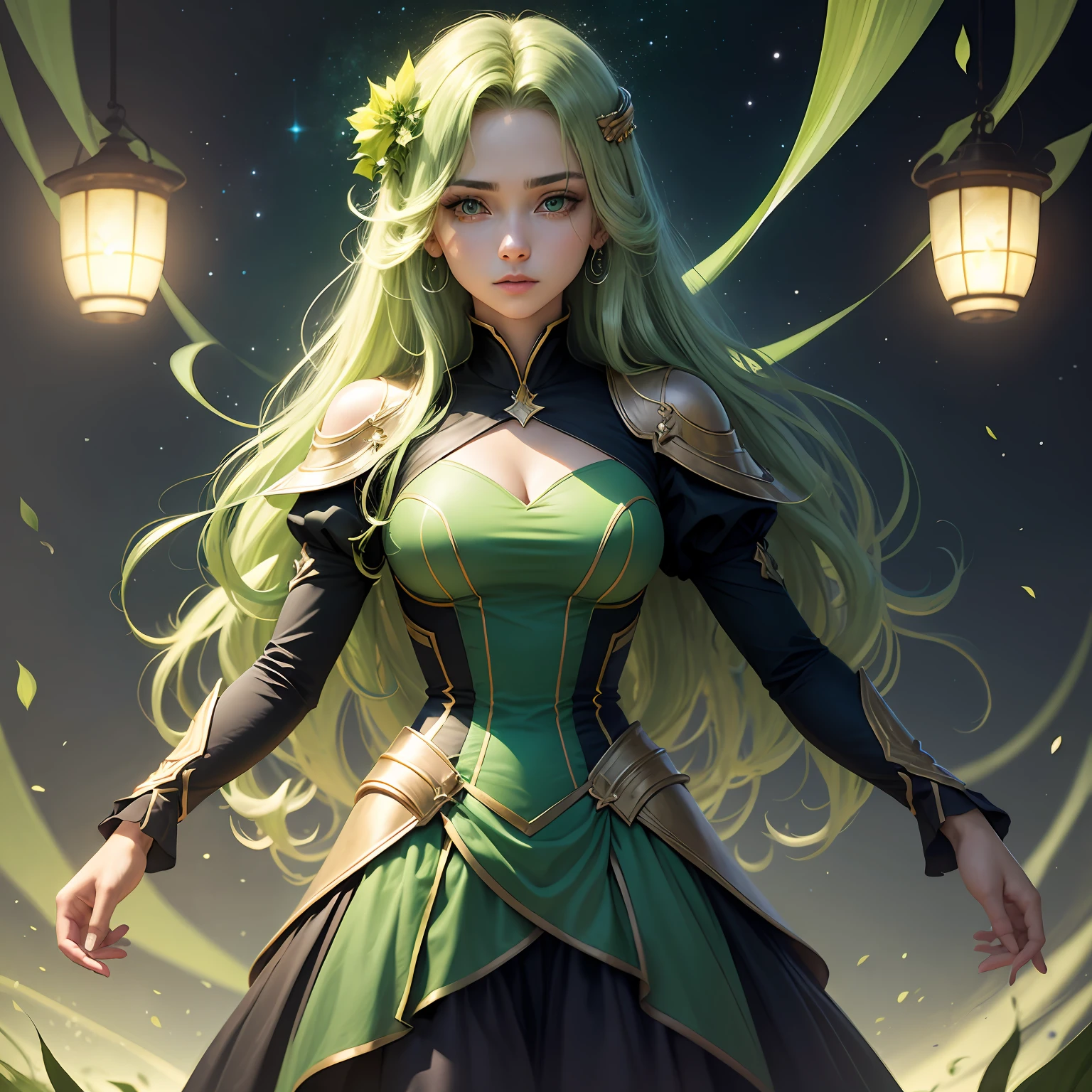 terno verde, traje verde, Brilho Verde, gema verde, cabelos verdes, olhos verdes, green galaxy, cara verde beleza adolescente, Green Hero, lanterna verde, capa verde, energia verde, alta qualidade, arte insada --auto