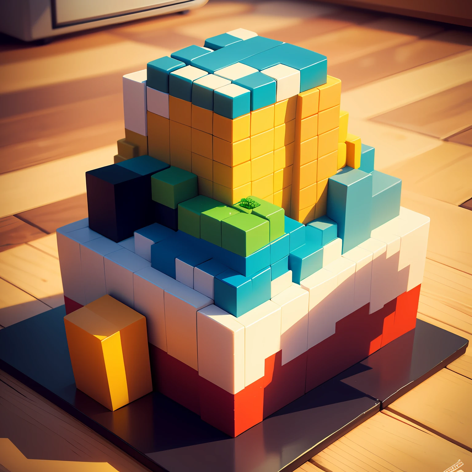 Trendy and captivating digital illustration showcasing the rising popularity of Voxel art. The design embraces the charming and retro appeal of pixel-like 3D cubes meticulously arranged to create a delightful and vibrant scene. The artwork features iconic characters, objects, and landscapes recreated in the unique Voxel style, adding a touch of nostalgia and creativity. The color palette is carefully chosen to evoke a sense of playfulness and warmth, making the design visually appealing and engaging for all ages. The Voxel art elements come together to create a visually striking and modern composition that highlights the charm of this increasingly popular art form.