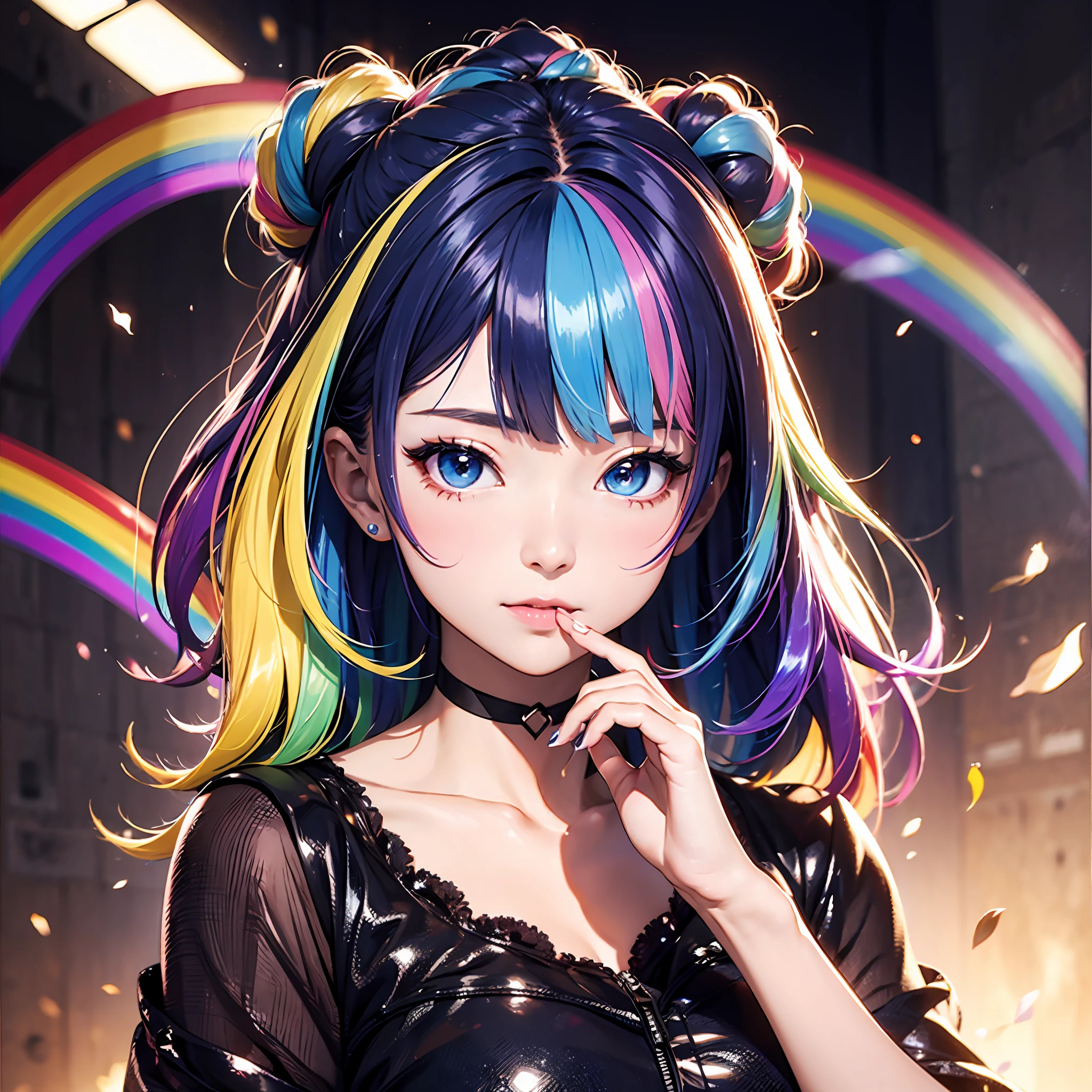 masterpiece、top-quality、songstress、Rainbow Hair、Rainbow Eye、