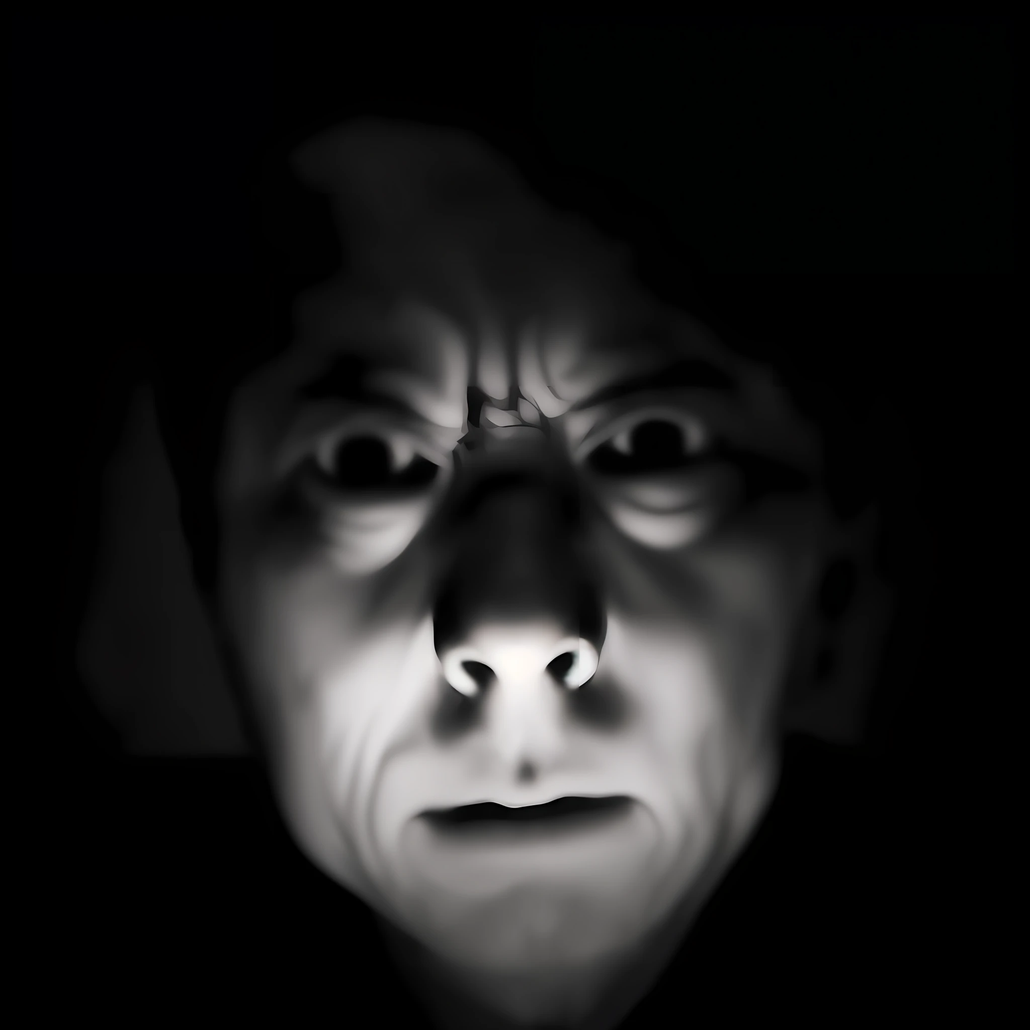 the night,Best Picture Quality,4K,Masterpiece: close-up of a man with a creepy face in the dark, spotlight in middle of face, shocked face of putin demon, scariest looking man alive, Haunting face, eerie self - portrait, Horror symmetrical face, Spotlight from the face, photorealiscic face, face bright, lsd face, Zoom in on alien faces, grainy photo of an ugly man