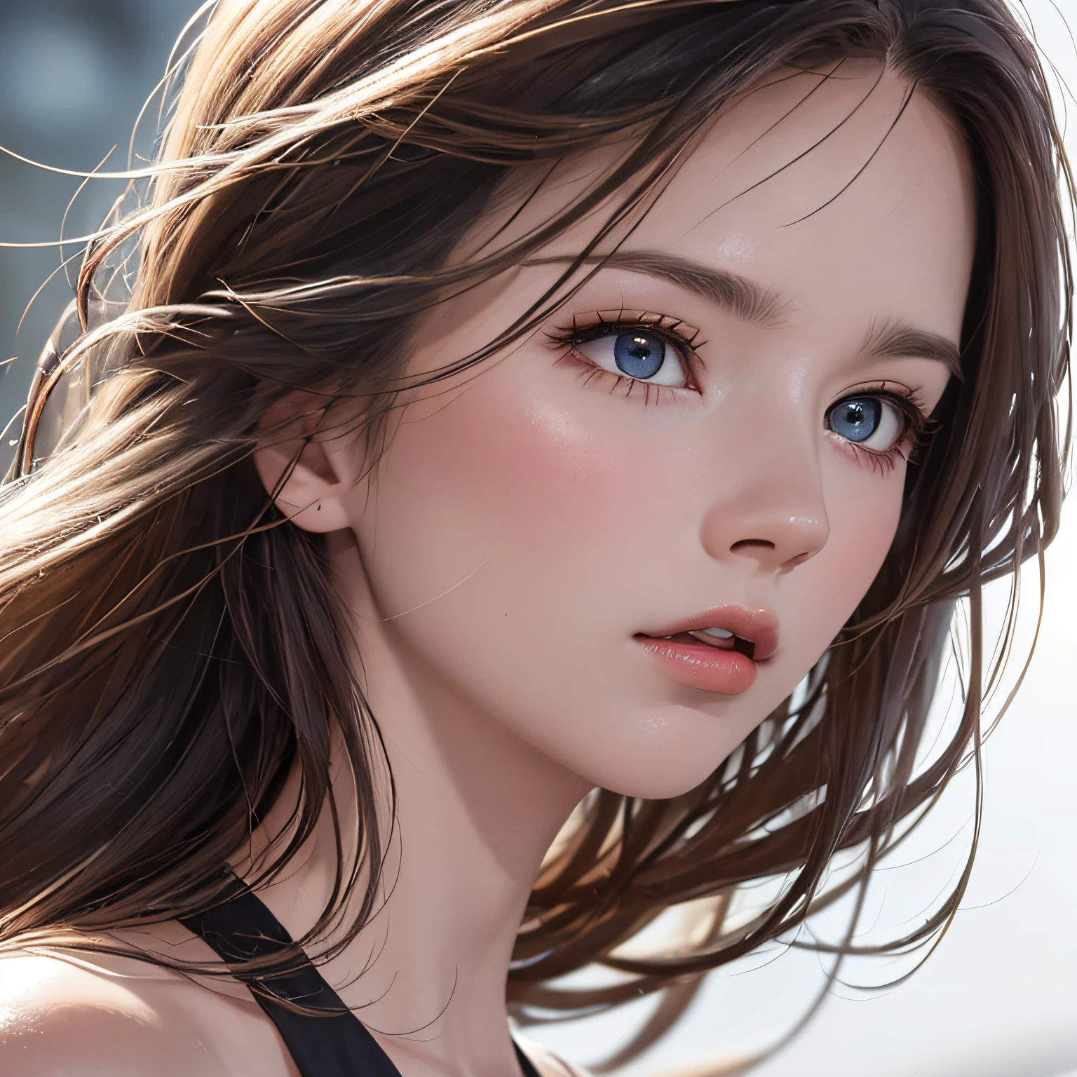 (8K, RAW Photos, of the highest quality, Masterpieces: 1.2), (Realistic, Photorealistic: 1.37), Highest Quality, Ultra High Resolution, light  leaks, Dynamic lighting, Slim and smooth skin, (Full body:1.3), (Soft Saturation: 1.6), (Fair skin: 1.2), (Glossy skin: 1.1), Oiled skin, 22 years old, Night, shiny white blonde, Well-formed, Hair fluttering in the wind, Close-up shot of face only, Physically Based Rendering, From multiple angles, Shy