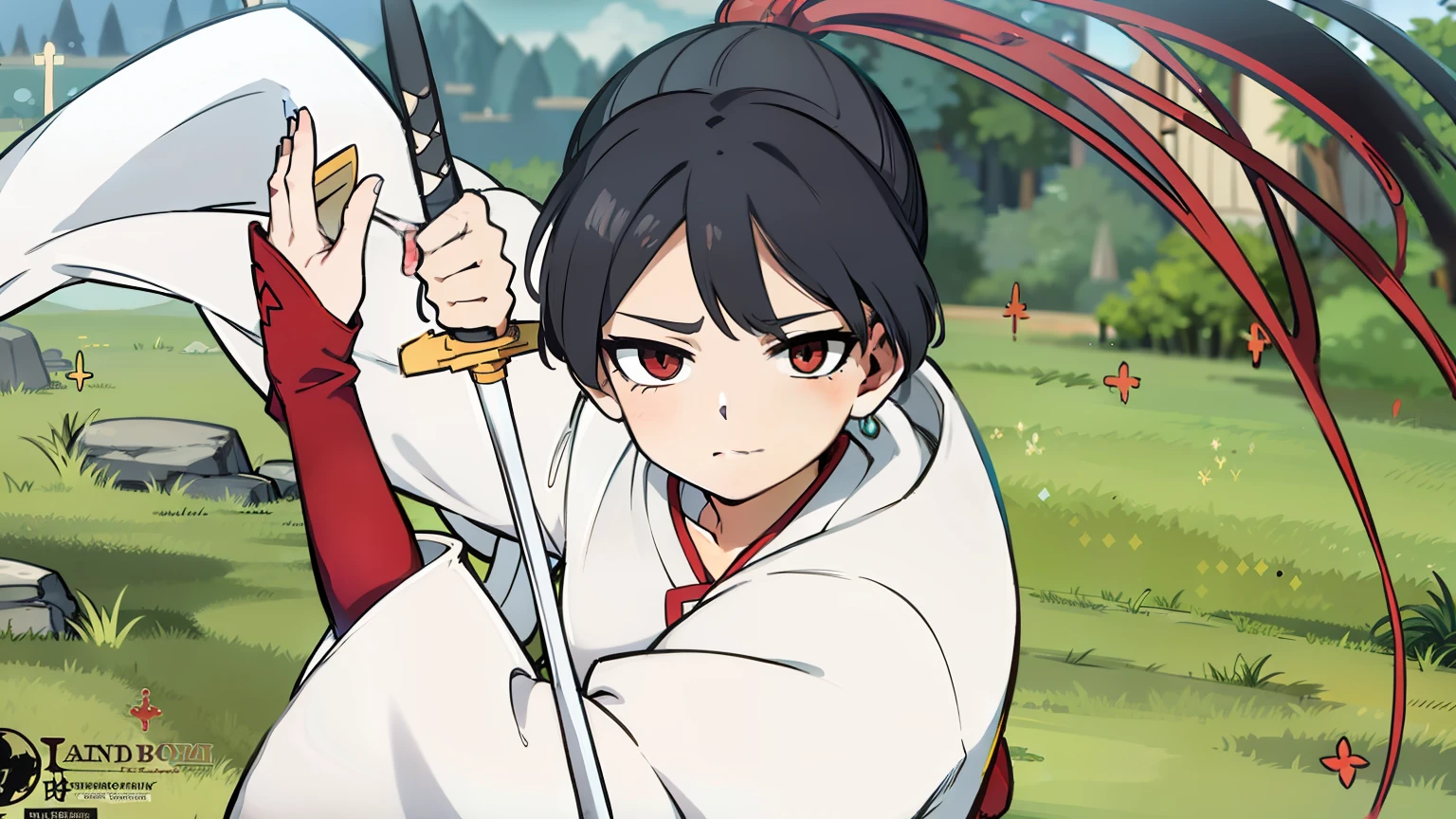 Sagiri is a young woman with long brown hair、I use a very long ribbon to make it a ponytail.. Her bangs fell across her face as bangs、Has two very long fronts that fall into her robe. She is quite tall, Because her height is 172 cm. (5 feet 8 inches), Making her one of the tallest female characters in the series. Asaemon、She wears standard clothes, This is、It is a white robe with a red lining on the collar., There is one red band on the left gusset..、Hakama fastened with a red corset (Instead of a red waistcord), Hold the sword over your left hip, Funeral bell tied to a red cloth in the center of her collar, Gauntlet on her left arm, and sandals. When you're ready to achieve your intended goals, Or get into battle, Sagiri took the time to hold down his sleeve with a plow.、Get out of the way.
After taking on the task of destroying one of the tandens in Banco, Sagiri procured shinobi equipment from the Iwagakure shinobi who fell on Jikka、Started wearing headbands, Along with adding another gauntlet and a second sword. She also、Switch to wearing shinobi shoes、Hakama is tucked into the gaiter around the lower leg.
A year later, Sagiri wears a striped robe, Hugging with a dark band, haori, and sandals. She also、There is a casa and a cane.