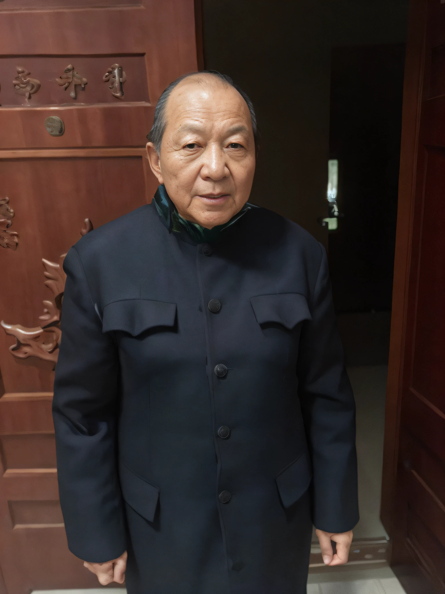 An Arad man in a black coat stood in front of the door, qi sheng luo, zeng fanzh, song nan li, xiang duan, xiaoguang sun, lin hsiang, jinyiwei, zhang daqian, yintion j - jiang geping, he is about 8 0 years old --auto