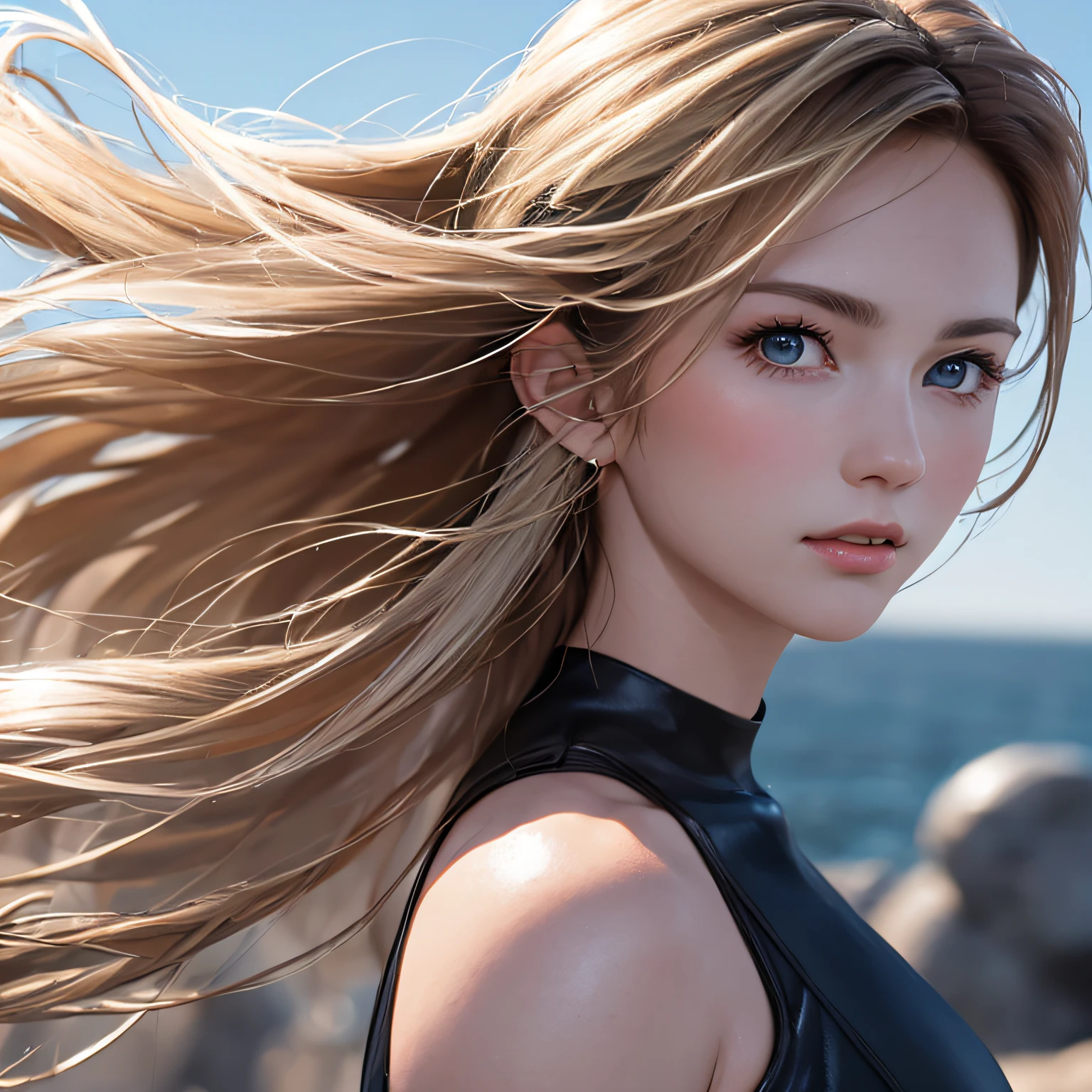 (8K, RAW Photos, of the highest quality, Masterpieces: 1.2), (Realistic, Photorealistic: 1.37), Highest Quality, Ultra High Resolution, light leaks, Dynamic lighting, Slim and smooth skin, (Full body:1.3), (Soft Saturation: 1.6), (Fair skin: 1.2), (Glossy skin: 1.1), Oiled skin, 22 years old, Night, shiny white blonde, Well-formed, Hair fluttering in the wind, Close-up shot of face only, Physically Based Rendering, From multiple angles, appearance, Variable facial expressions