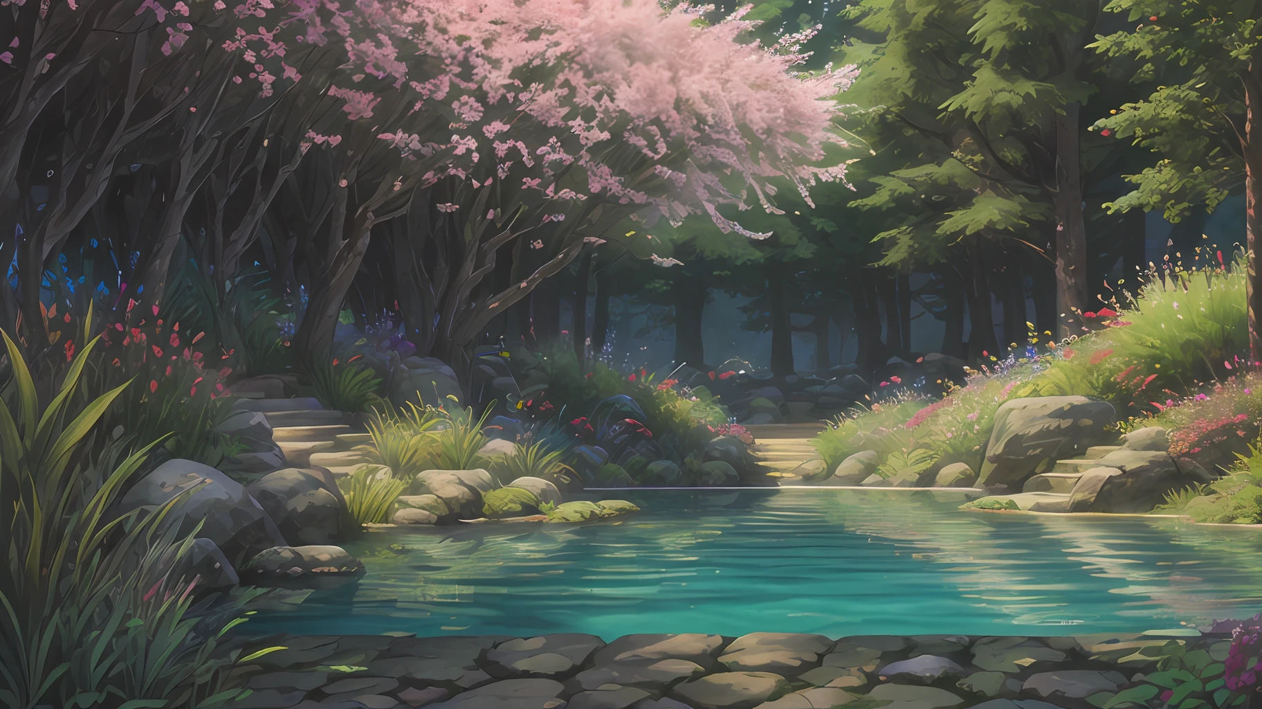 Masterpiece, best quality, (very detailed CG unified 8k wallpaper), (best quality), (best illustration), (best shadow), glowing elf with a glowing deer, drinking water in the pool, natural elements in forest theme. Mysterious forest, beautiful forest, nature, surrounded by flowers, delicate leaves and branches surrounded by fireflies (natural elements), (jungle theme), (leaves), (branches), (fireflies), (particle effects) etc. 3D, Octane rendering, ray tracing, super detailed , animals (centered) --v6