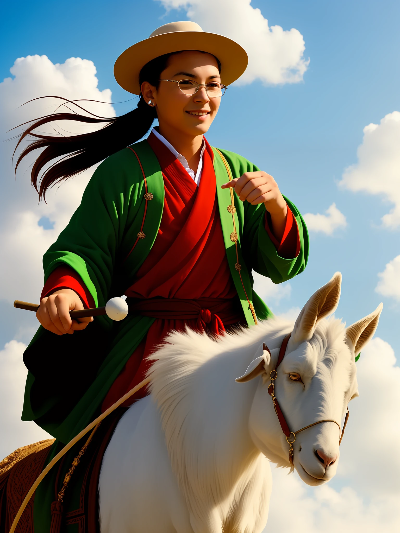 Riding a skeleton of a white goat