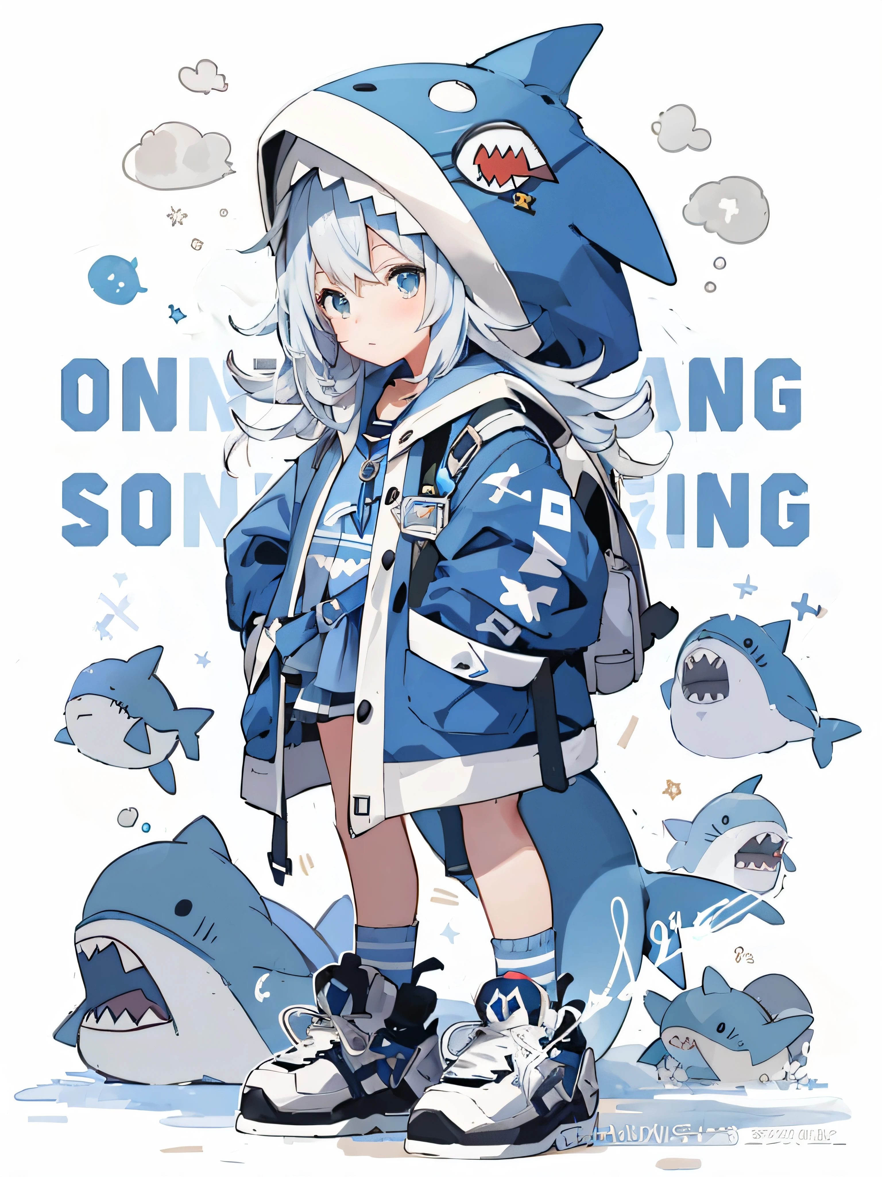 Cartoon drawing of a girl in a blue jacket and shark hat, Trending anime art, trending anime artwork, anime trending artwork, Kantai collection style, pixiv trending, trending on pixiv, An anime cover, trending on artstation pixiv, trending on artstration, Official artwork, trending on cgstation, anime visual of a cute girl