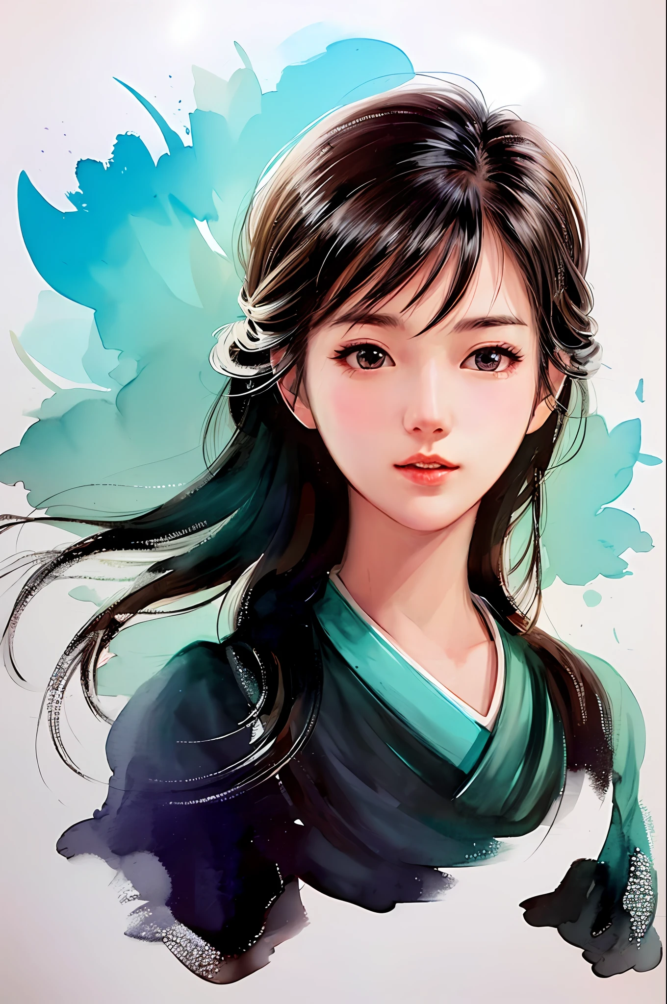 stechu,(white background:1.4), ((tachi-e)), original,(illustration:1.1),(best quality),(masterpiece:1.1),(extremely detailed CG unity 8k wallpaper:1.1), (colorful:0.9),(panorama shot:1.4),(solo:1.2), (ink splashing),(color splashing),((watercolor)), clear sharp focus,{ 1girl standing },((korean style )),flower background,outdoors,rocks, looking at viewer, make happy expressions,soft smile,pure,beautyfull detailed face and eyes,beautyfull intricacy clothing decorative pattern details, black hair,black eyes,colorwater