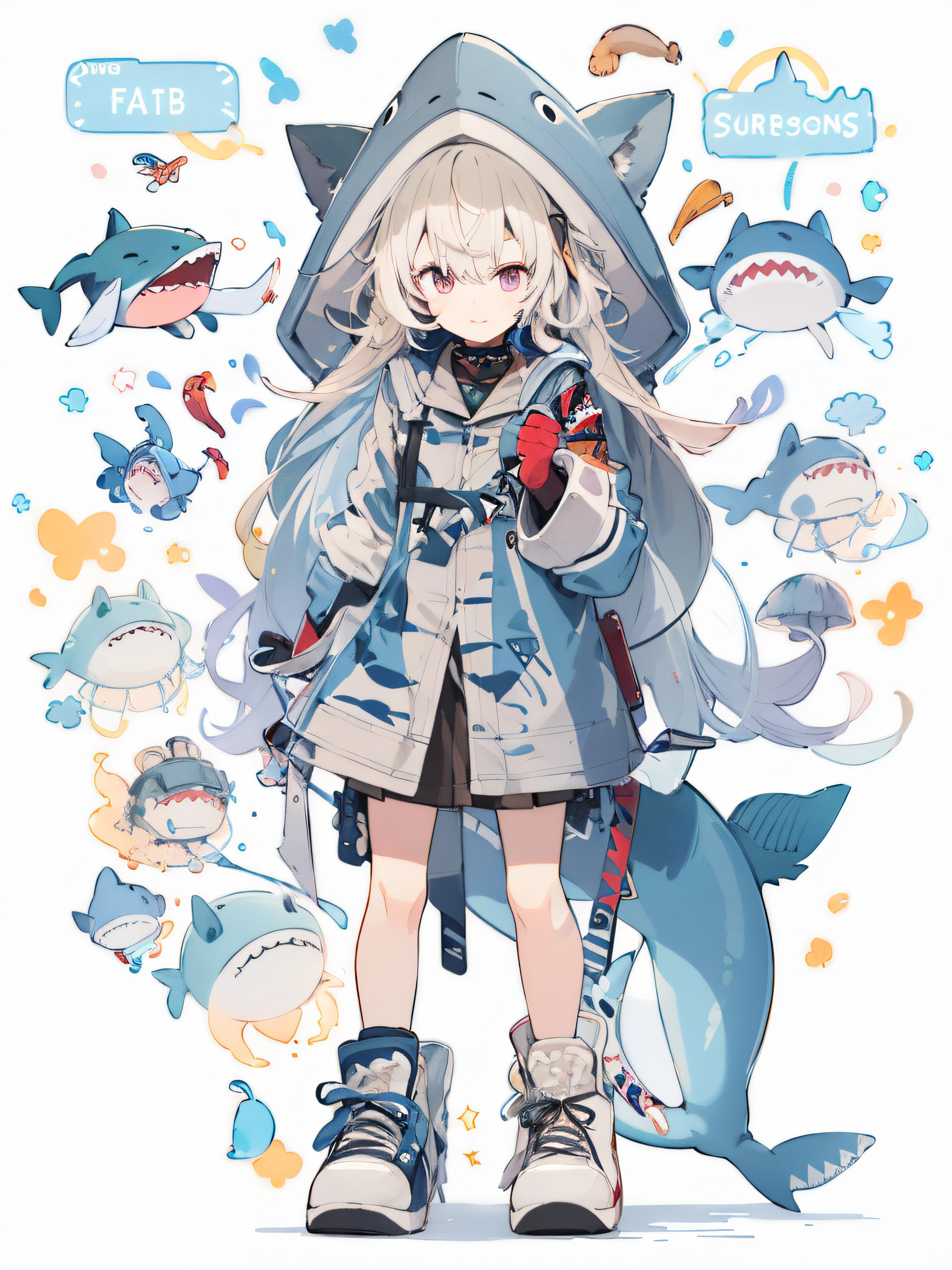 A painting of a girl in a blue coat and a shark, by Kamagurka, Kantai collection style, lovely art style, trending on artstation pixiv, wearing a fisher 🧥, Blue Shark, full body commission for, Splash art anime ****, Pixiv style, ❤🔥🍄🌪, ((Blue)), Anime style illustration