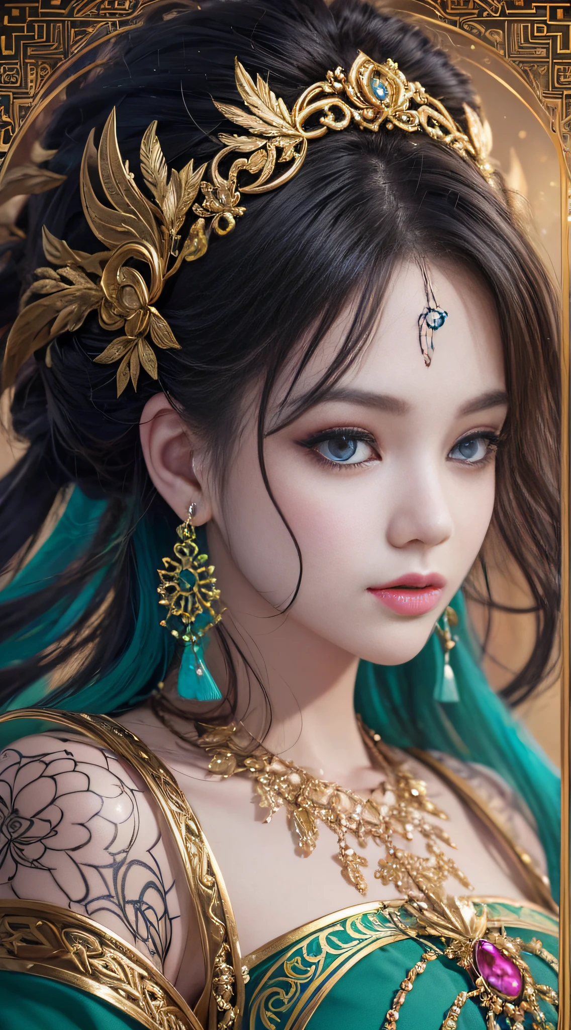 Er Jie, a girl with a smooth and dynamic posture, wearing a loose and flowing pink dress, with a mysterious expression and curly black pink hair, [Zhang Ziyi|Aishwarya Rai], bold and colorful abstract art in a modern and abstract environment, blurred background, bright lights, official art, Unity 8k wallpaper, (zentangle, mandala, tangled, tangled), intricate clothes, mid-style (whole body, from all directions, masterpiece, top quality, best quality, official art, Beauty and aesthetics: 1.2), very detailed, (fractal art: 1.1), (color: 1.1) (flowers: 1.3), highest detail, (zentangle: 1.2), (dynamic pose), (abstract background: 1.3), (shiny skin), (multiple colors: 1.4), (feathers: 1.5), dynamic angle, most beautiful chaotic forms, elegant, fauvist design, bright colors, romanticism, dark style beautiful princess of the underworld spooky bad smile complex tattoos Anime 3D Art Style 3D Dark Night Deep Black Sky Horror ((Cold Complex Skull Accessories )) (Guvez style artwork) ((Black Chinese-style underground palace with huge complex structure in background)) Leica lens Depth of field (Masterpiece, top quality, best quality, official art, Beauty and Aesthetics: 1.2), (1girl: 1.3), (Fractal Art: 1.3) (Masterpiece, Top Quality, Best Quality, Official Art, Beauty and Aesthetics: 1.2), (1girl), Extreme Detail, Colorful, Highest Detail, Official Art, Unified 8k Wallpaper, Ultra Detailed, Beautiful and Aesthetic, Beautiful, Masterpiece, Best Quality, (Zentangle, Mandala, Tangled, Entangle), Holy Light, Gold Leaf, Gold Foil Art, Glitter Drawing, PerfectNwsjMajic M Desfi masterpiece, the best quality, hair becomes fire, hair is on fire, fantasy, (Ray: 1.05), Orange Light Particles, Landscape, Fire, Beautiful and Detailed Explosion, Beautiful Detailed Glow, Flame Burning Around, Flame Burning Around, Fire Feather, Burning, (Burning Forest: 1.34), (Bare Trees: 1.05), Ash, (Red Sun: 1.05), (Flame Around Character: 1.1), Solo, Crazy Smile, (Detail: 1.05), High Resolution Illustration, Radiant Skin, Colorful, (Ultra Fine: 1.1), (Illustration: 1.05), (Detail Light: 1.05), (Extremely Delicate Beauty: 1.1), Beautiful Detail Girl, Depth of Field, white_long_hair, orange_eyes, eyelashes, dark eyelashes, eyeliner, soft glowing eyes, (masterpiece, top quality, best quality, official art, beauty and aesthetics: 1.2), (1girl: 1.3), very detailed, (fractal art: 1.1), (color: 1.1) (flowers: 1.3), most detailed, (zentangle: 1.2), (dynamic pose), ( abstract background:1.3), (shiny skin), (many colors:1.4), ,(earrings), (feathers:1.5), (flamethrower:1.3), red background, phoenix skirt, (masterpiece, top quality, best quality, official art, Beauty and Aesthetics: 1.2), (1girl: 1.3), (fractal art: 1.3), Masterpiece, (Best quality: 1.2), (Ultra Fine: 1.2), Illustration, (Extremely delicate and beautiful: 1.2), Cinematic angle, floating, (Beautiful detail eyes: 1.1), (Detail light: 1.1), Cinematic lighting, exquisite sky, woman, white hair, blue eyes, (high ponytail: 1.1), cape, glowing eyes, (moon: 1.2), (moonlight: 1.1), starry sky, (light particles: 1.1), fog, snow painting, sketching, blooming,anime girl in white dress with flowing hair and stars, Guvez style artwork, fantasy art style, beautiful digital artwork, beautiful character painting, Yang J, beautiful digital illustration, stunning digital illustration, 8k high quality detail art, li song, guvitz, digital fantasy art), beautiful fantasy art, trending on cgstation, (masterpiece, top quality, best, official art, beautiful and aesthetic, Long exposure: 1.2), smooth movement, charming pattern, 1 girl, (long skirt with sleeves: 1.3), upper body close-up, no shoulders, chinese girl, blush, black lob hair, portrait, solo, upper body, gaze observer, detailed background, detailed face, (crystallineAI, crystalline theme:1.1), elemental wood sprite, rotating leaves, controlling leaves, emerald clothes, dynamic pose, floating particles, Ethereal Power, Leaves, Steam, Forest in Background, Green Tones, Forest, Ethereal Atmosphere, Official Art, Unified 8k Wallpaper, Ultra Detailed, Beautiful and Aesthetic, Masterpiece, Best Quality, (Zentangle, Mandala, Tangled, Entangled), (Fractal Art: 1.3), 1girl, Very Detailed, Dynamic Angle, Cowboyshot, Most Beautiful Forms Chaotic, Elegant, Fauvist Design, Bright Colors, Romanticism, James Jean, Robbie Devi Antono, Ross Tran, Francis Bacon, Michal Mraz, Adrian Ganey, Petra Cortwright, Gerhard Richter, Takashi Yamamoto, Ashley Wood, atmospheric, ecstatic notes, flow notes visible, -V6 --q2 ---s750
