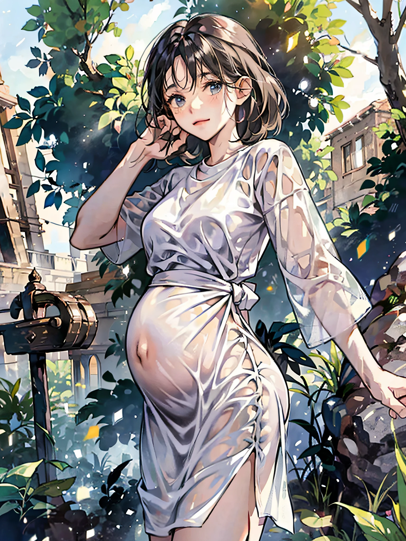 A pregnant woman with a big belly