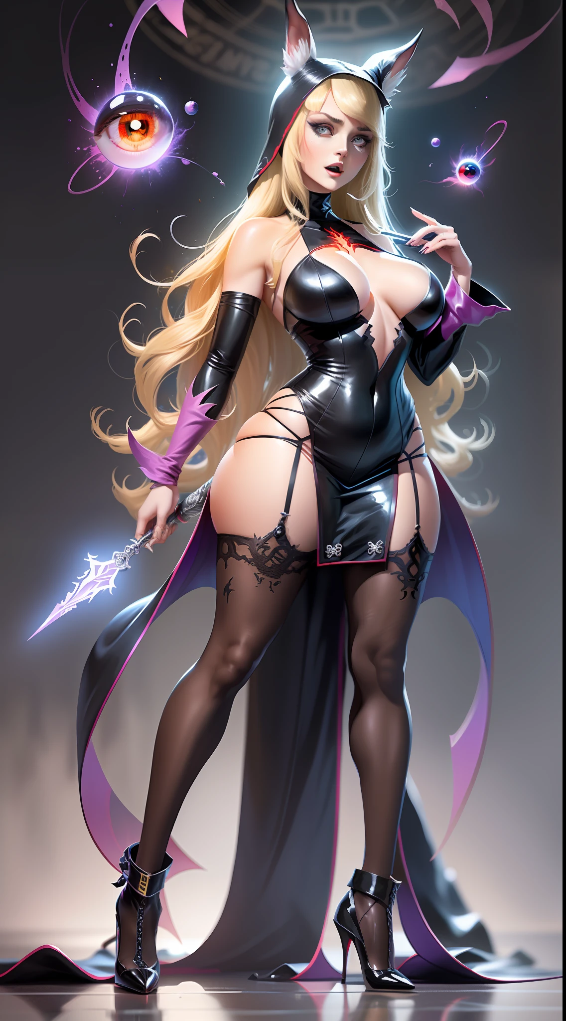 1girll，Purple rabbit，blond hairbl，a skirt，Beautifully dressed，Raised sexy，stocklings，Venom clothes，drools，Be red in the face，possess，Gorgeous high heels，standing on your feet，devils，Out-of-body experiences，Evil Wand， ellegance, curvy build, middlebreast, Medium-long messy hair, (long whitr hair), Bangs trimmed, Rich expressions, Translucent skirt，standing on your feet，luxury clothes，Stereo light，teardrop，high-heels，standing on your feet，(Mastpeake suffered，venomize，Demon control，mental control，The demon controls the nun，Girls help，SOS，Demon brains，Evil spirits possessed，Evil wand to yourself，laughingly，Devil's Eye，cartoon character, a mature female, , ellegance, curvy build, middlebreast, Medium-long messy hair, (long whitr hair), Bangs trimmed, Rich expressions, Translucent skirt, applique, ，high detail illustration，line-art，Space art，frilld， 电影灯光:1.1, Set, , high heels boots, Lace trim, to contrast, extremely higly detailed, iintricate, (the detail:1.2), Clothing style, Clothing prints, (Spare clothing:1.1), full bodyesbian, (Transparent background:1.2), Floating particles, pop-art, art-deco，Regal，nurses，luxury clothes，blond hairbl，Raised sexy，drools，Sable hair，breast rubbing，Venom skin，Blood，Uncomfortable，high-heels，White liquid，Out-of-body experiences，symbiote