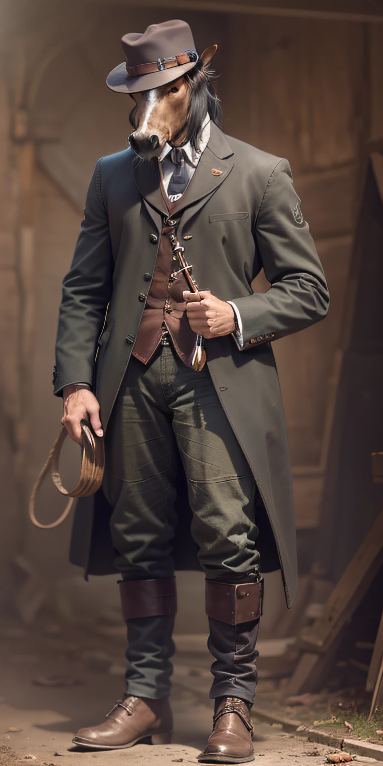 cavalo com boina peaky, cavalo com casaco sobretudo, chique, highes definition