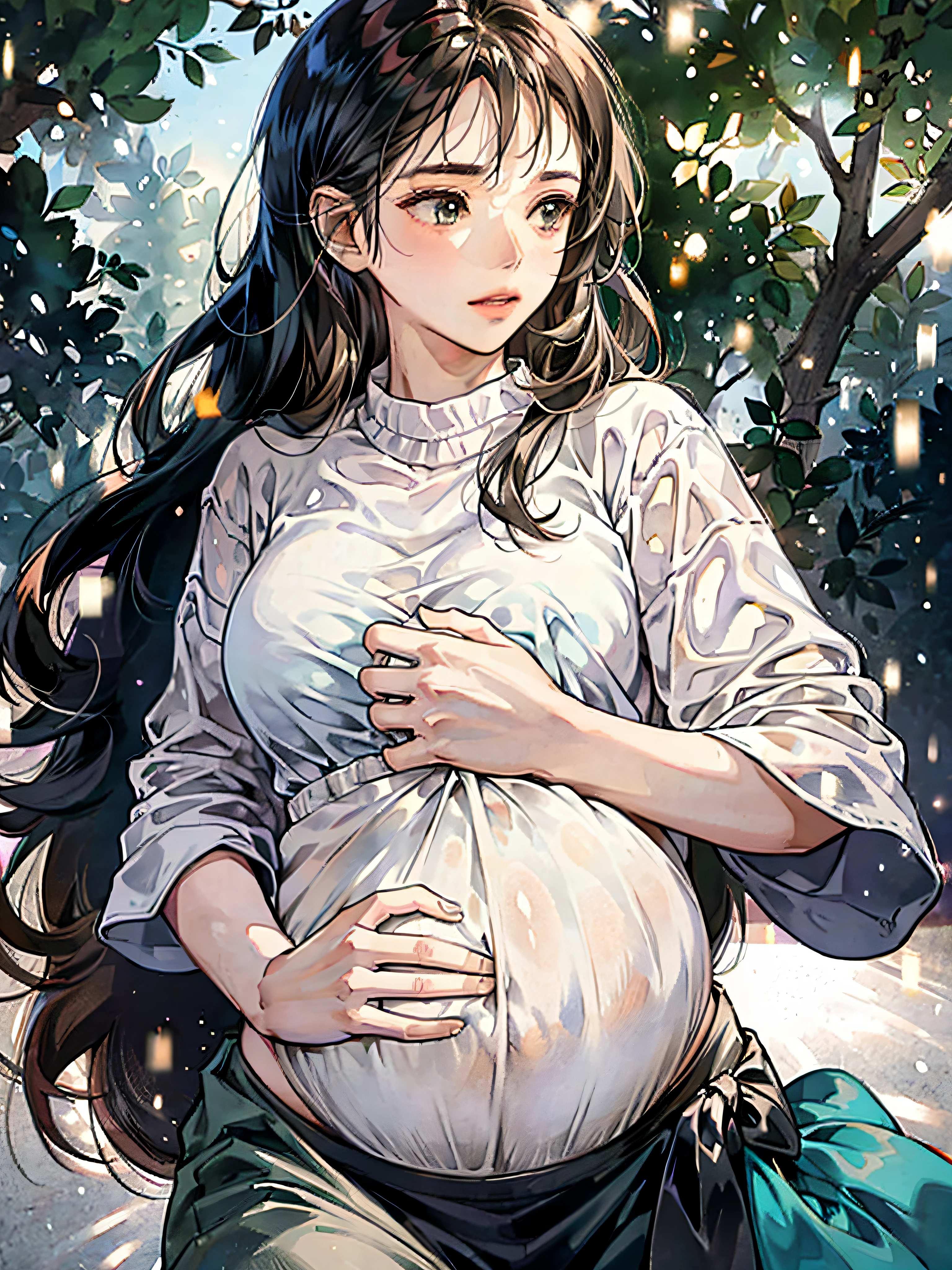 A pregnant woman with a big belly