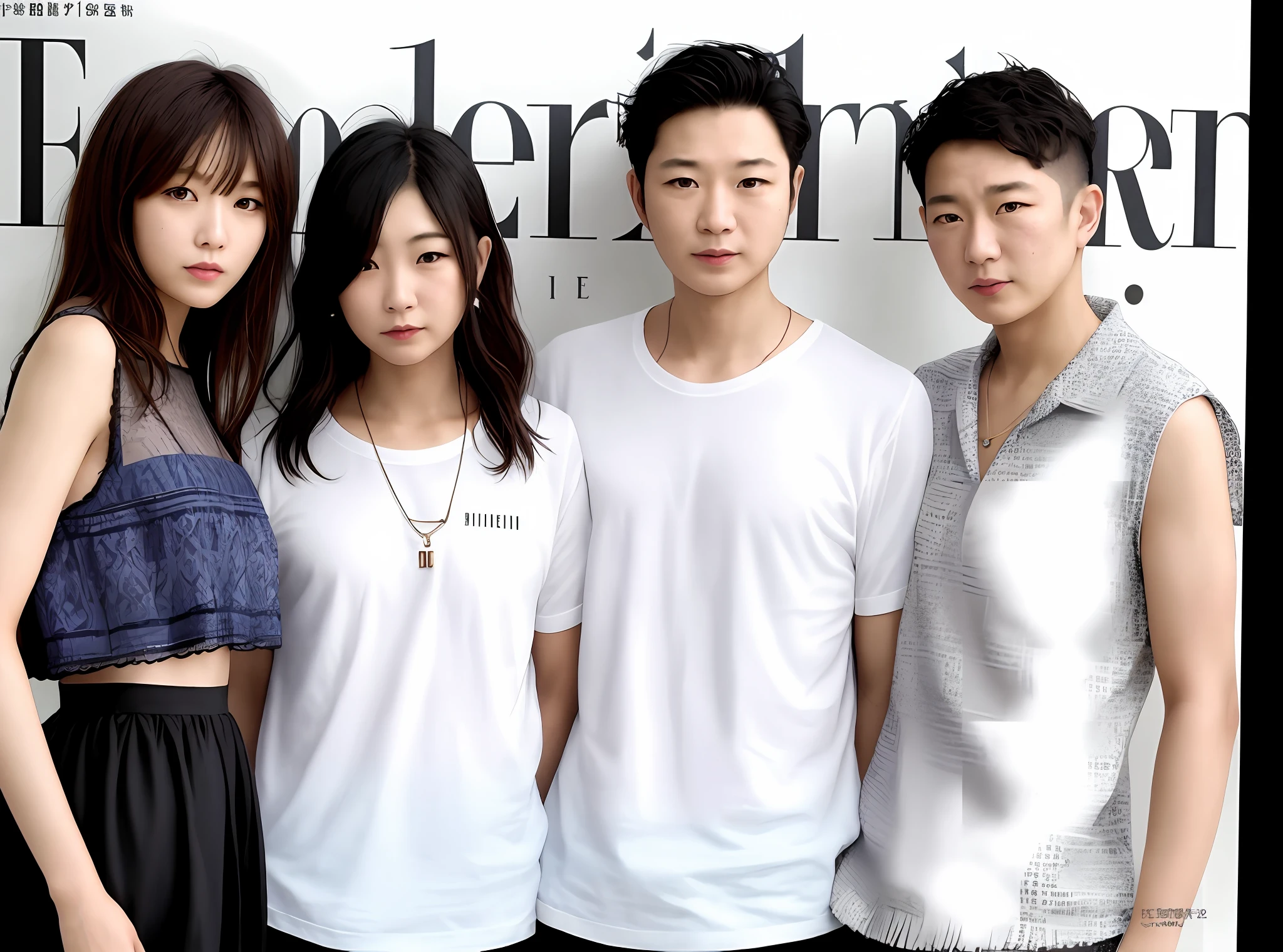 3 people(2 males、1 female)、Fashion magazine cover、Adults are posing cool