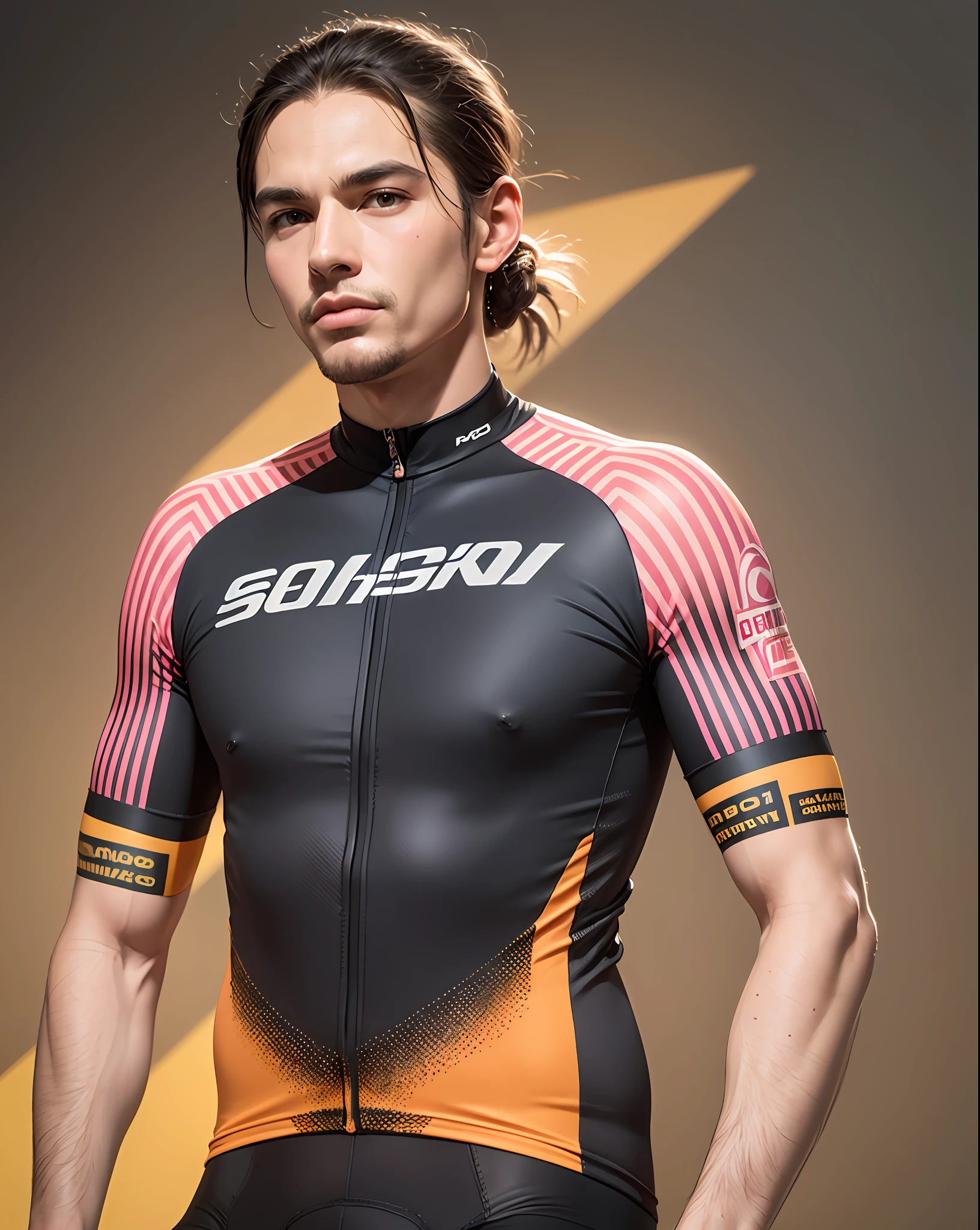 design, prototype, cycling jersey, in the style of pink and orange, sharp angles, luca giordano, vibrant textures, greg olsen, digital print, clear and crisp --auto --s2
