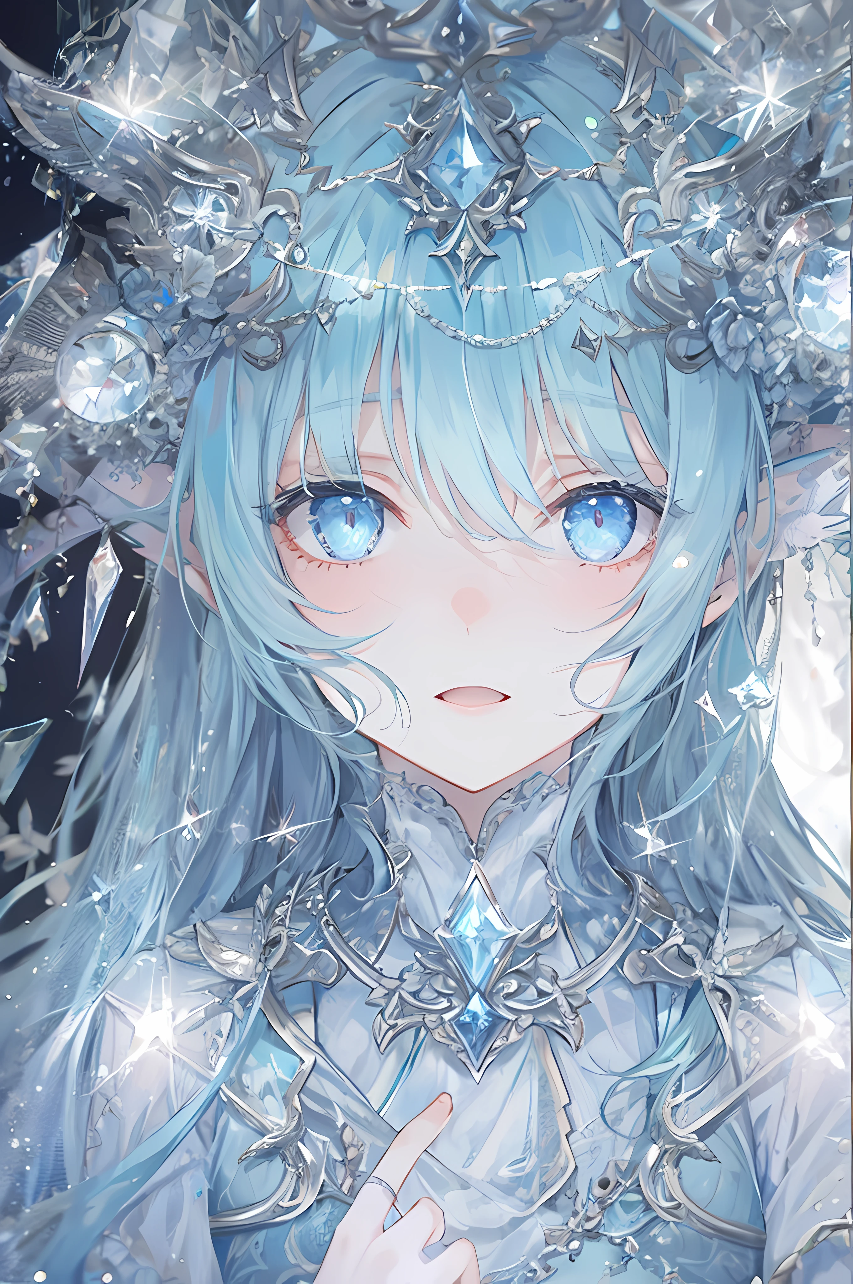 monochromes、Crystal clear white world、Girl with light blue glowing eyes