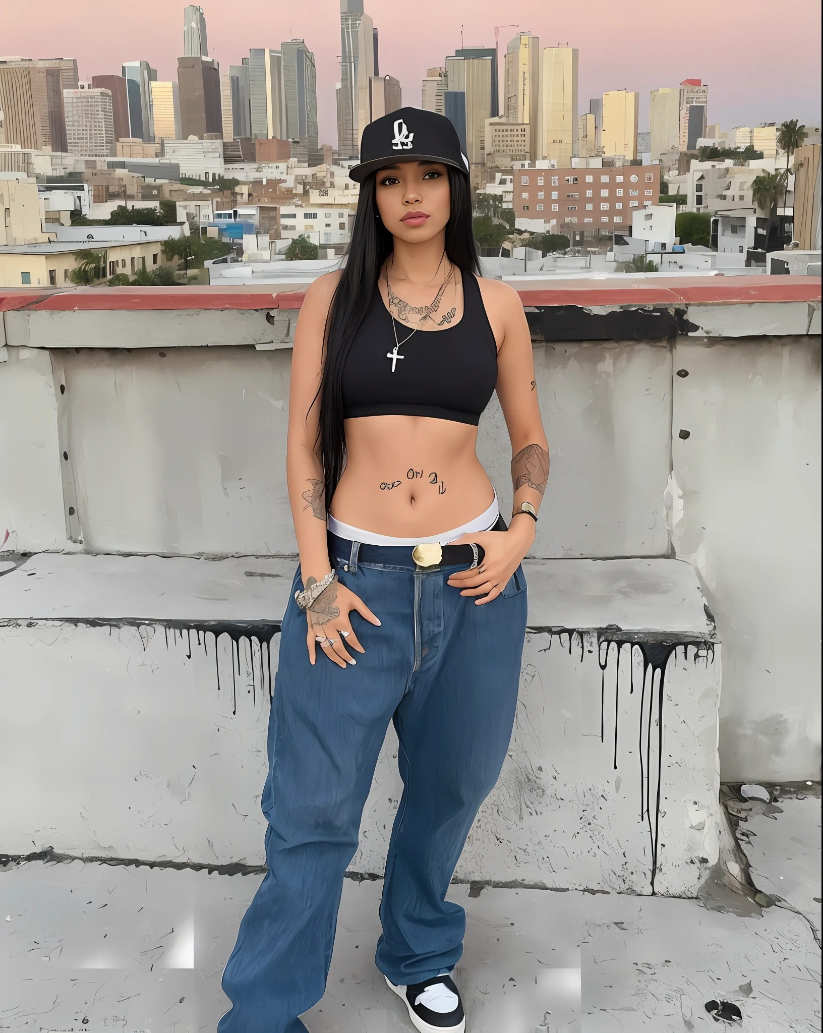 Obra maestra, increible joven mujer de hip hop la Suprema, 28 years old, Perforation of the ring in the nose, Amazing body, hermosa, demasiados tatuajes,Atractiva, elegante, Designer, negra, Graffiti, arte callejero, foto de vaquero, manos cuidadas.