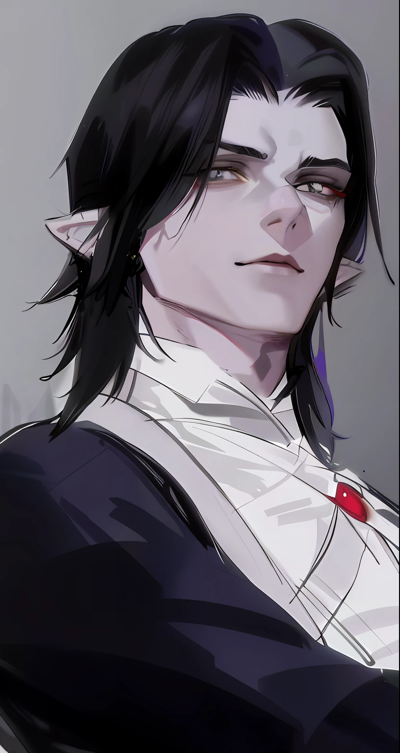 um close up de uma pessoa com um cabelo preto e uma camisa branca, Beautiful androgynous prince, delicate androgynous prince, cara bonito na arte demon slayer, androgynous vampire, handsome japanese demon boy, inspirado em Bian Shoumin, male vampire of clan banu haqim, 2 d arte, Arte 2D, sebastian michaelis