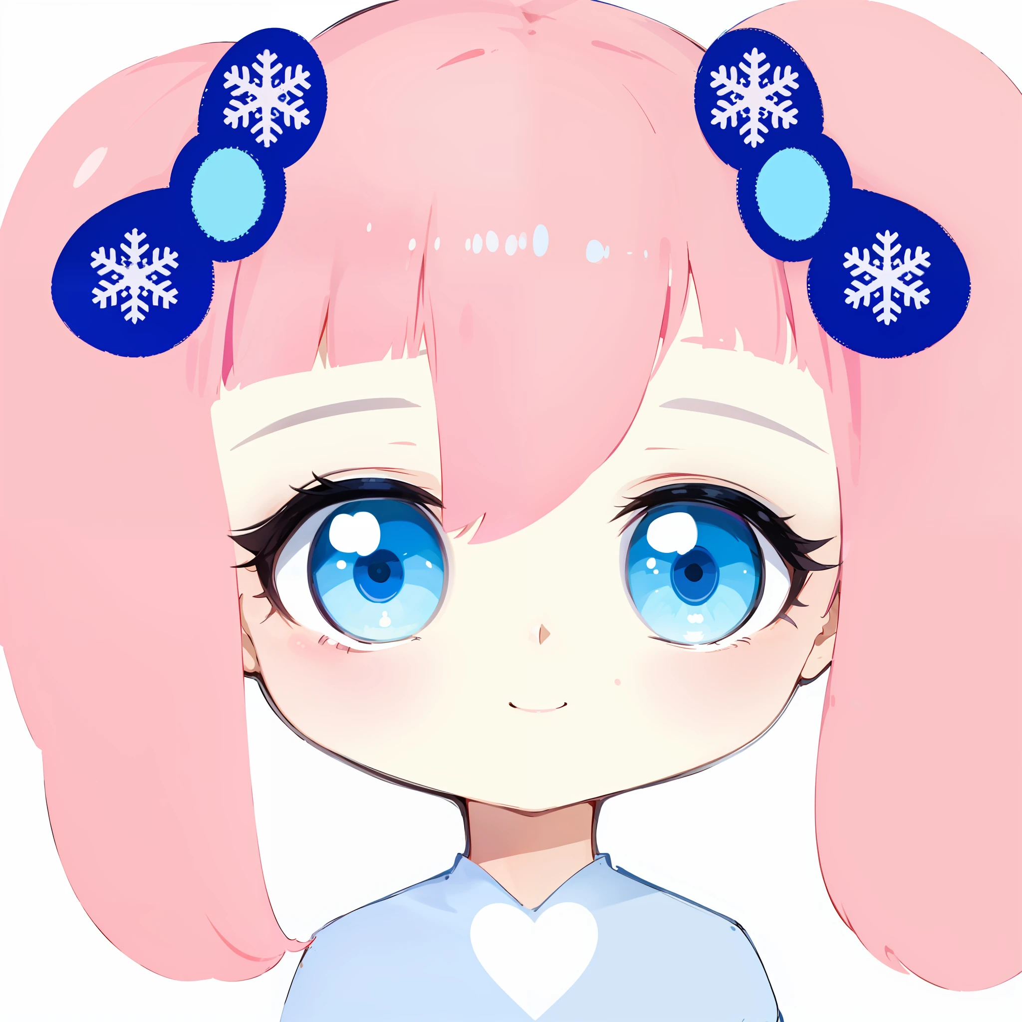 Anime girl with pink hair and light blue eyes wearing a bow on her head, ssmile,light blue clothes