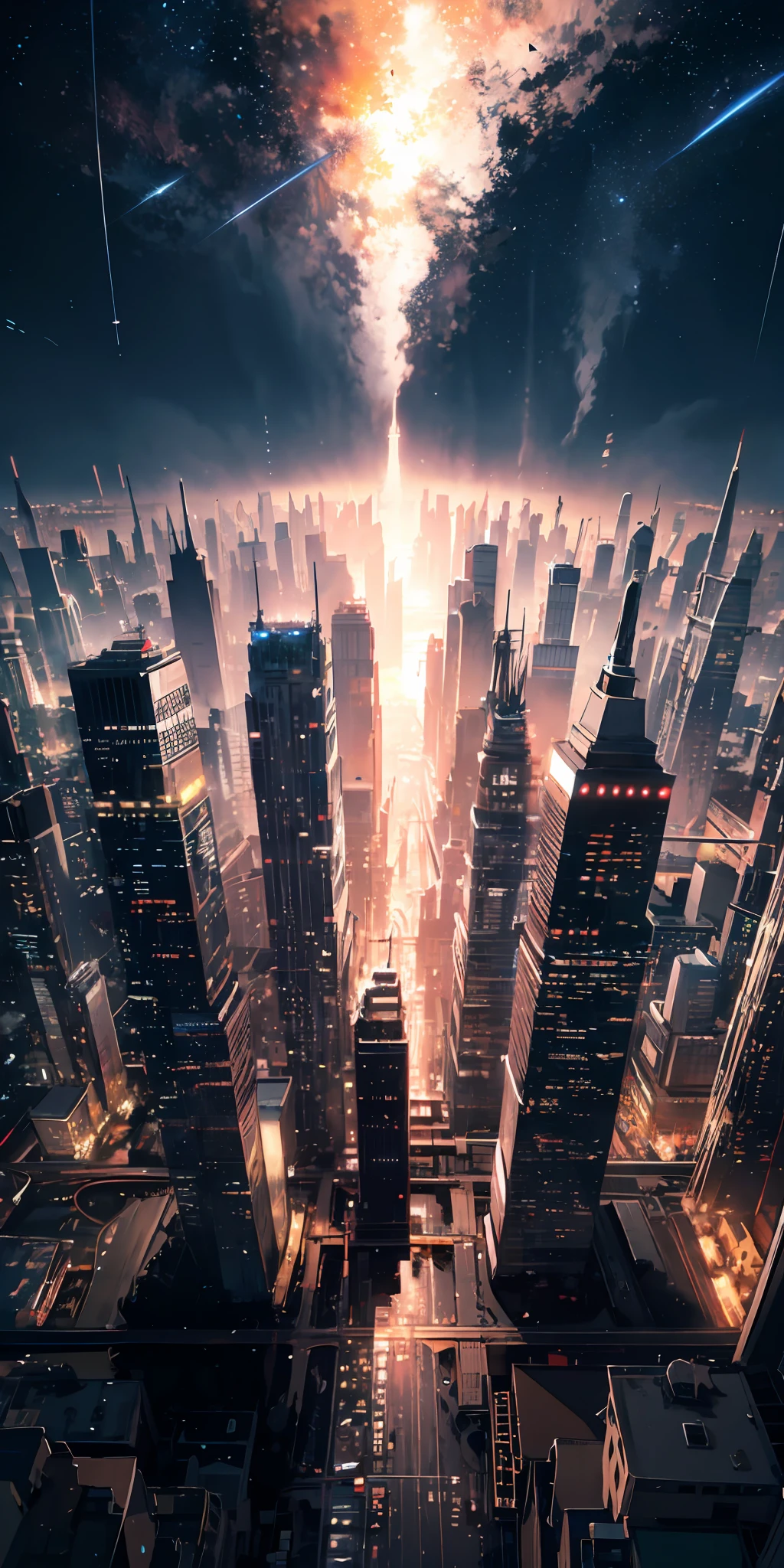 hight resolution Seen from above、spaces、Floate、Splash Art Small city sitting on a cerami|the beautiful night sky |Manor Pictures|Beautiful composition、8K、nffsw