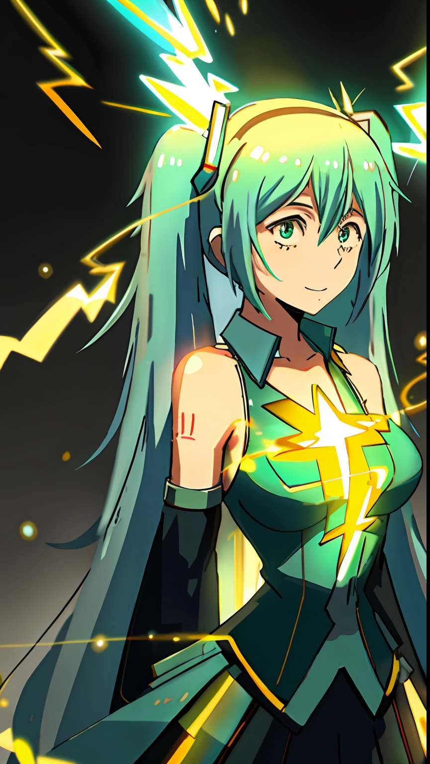 Hatsune Miku, large full breasts, A slight smile, LightningMagicAI, top-quality,