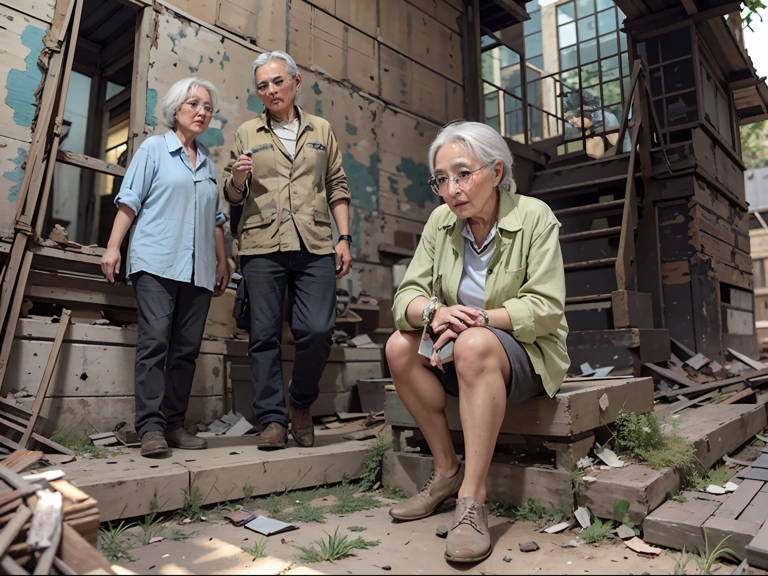 （（tmasterpiece，best qualtiy，ultra - detailed，Extremely Delicately Beautiful，Ultra Realistic Photo）），
action， 1girll， 独奏， （（cowboy lens， Detailed face and thighs）），
（（80-year-old，elderly woman）） ，
Speak
In the dilapidated yard，Talking to a group of people, old women