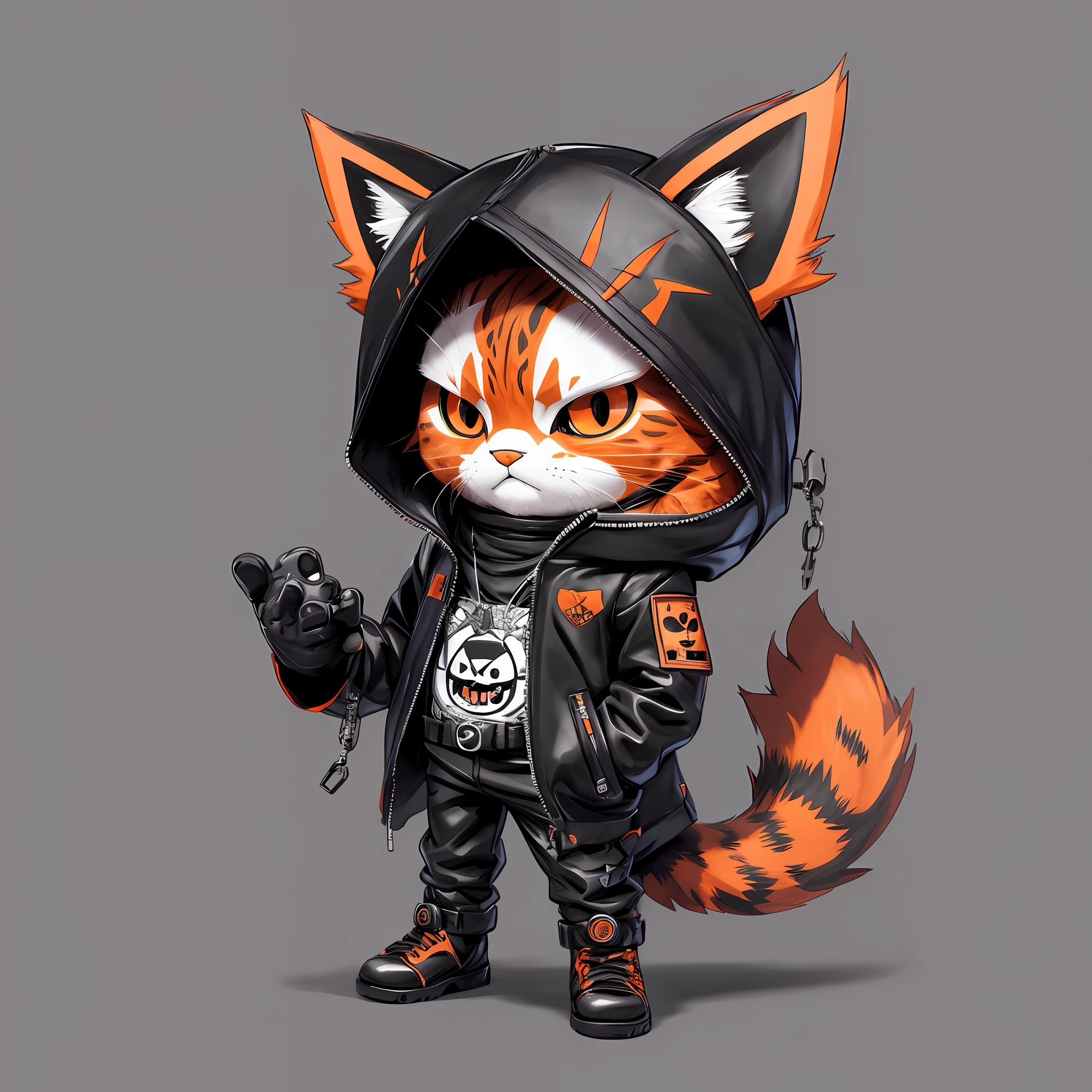 Anthropomorphic character Orange Cat, black black jacket, bad boy, adolable, Curta, kawaii, 3D drawing, Light smile, hyper HD, Masterpiece, ccurate, High details, High quality, Award-Awarded, Best quality, A high resolution, 16k,rendering by octane