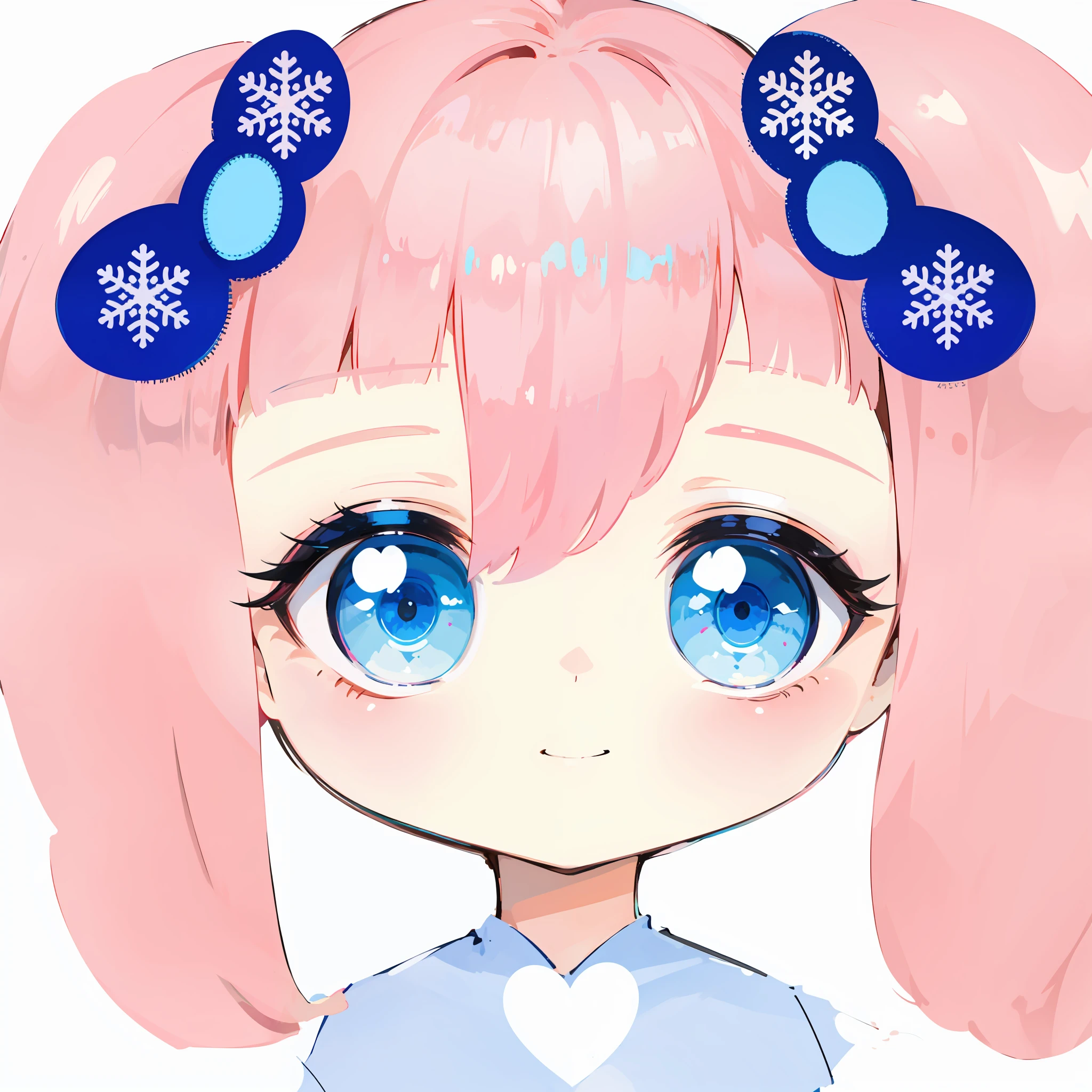 Anime girl with pink hair and light blue eyes wearing a bow on her head, ssmile，light blue clothes