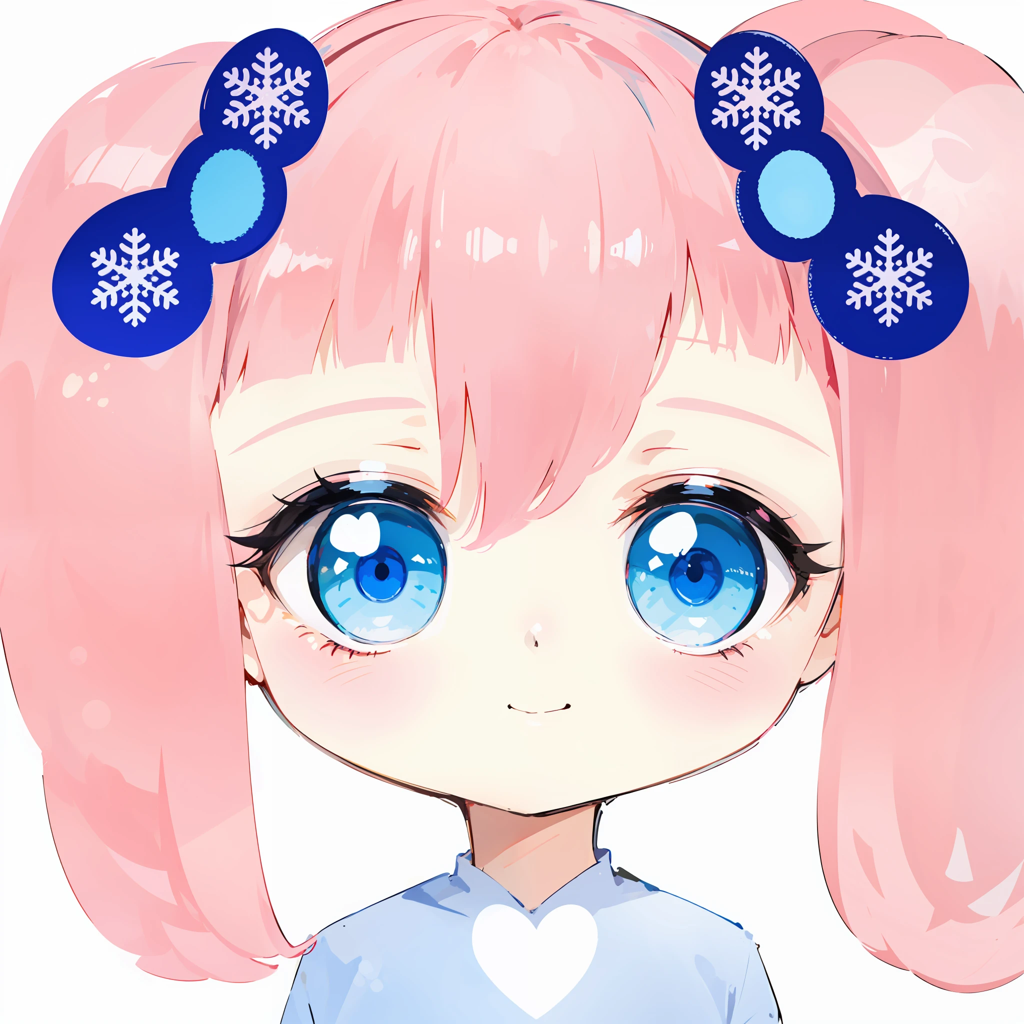 Anime girl with pink hair and light blue eyes wearing a bow on her head, ssmile，light blue clothes