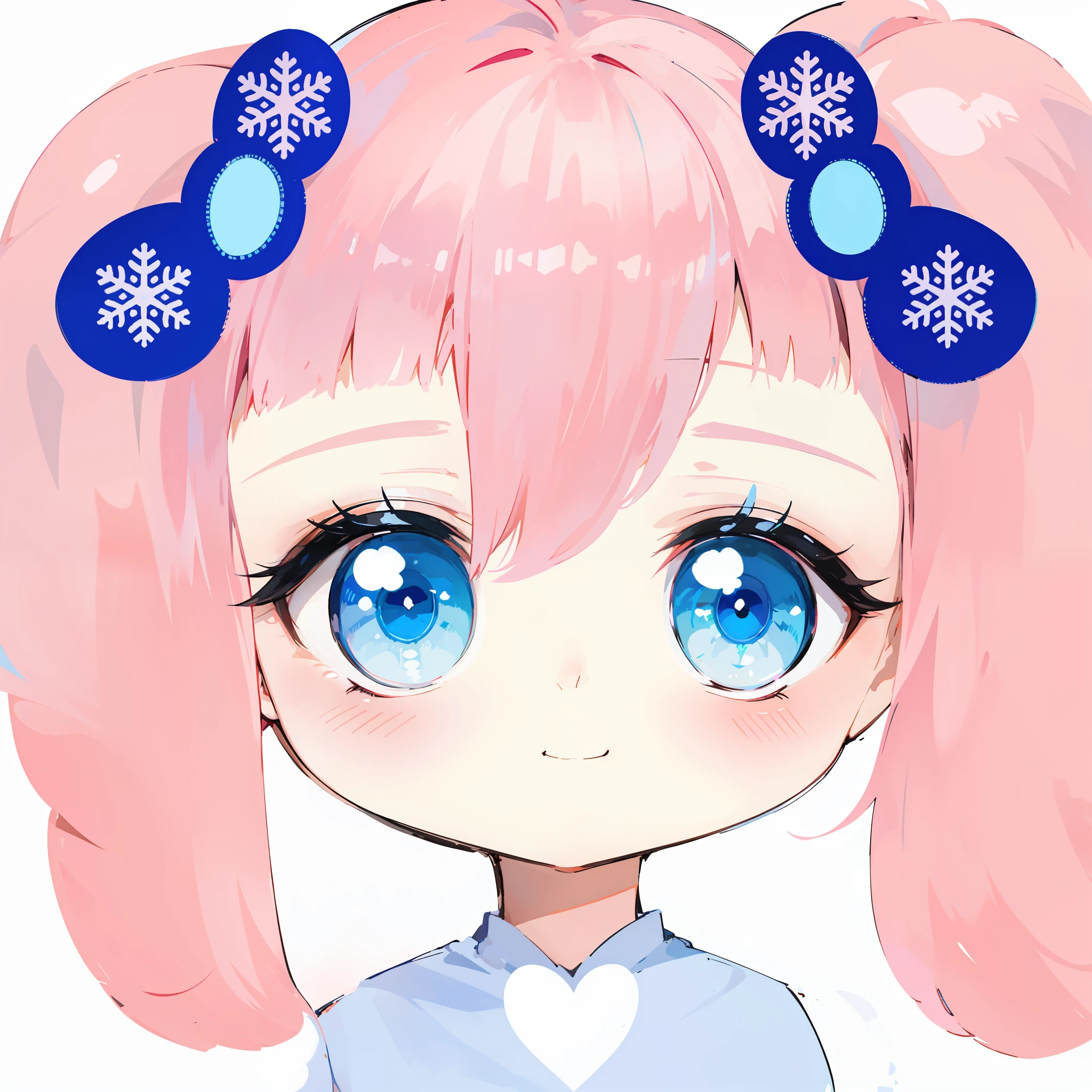 Anime girl with pink hair and light blue eyes wearing a bow on her head, ssmile,light blue clothes