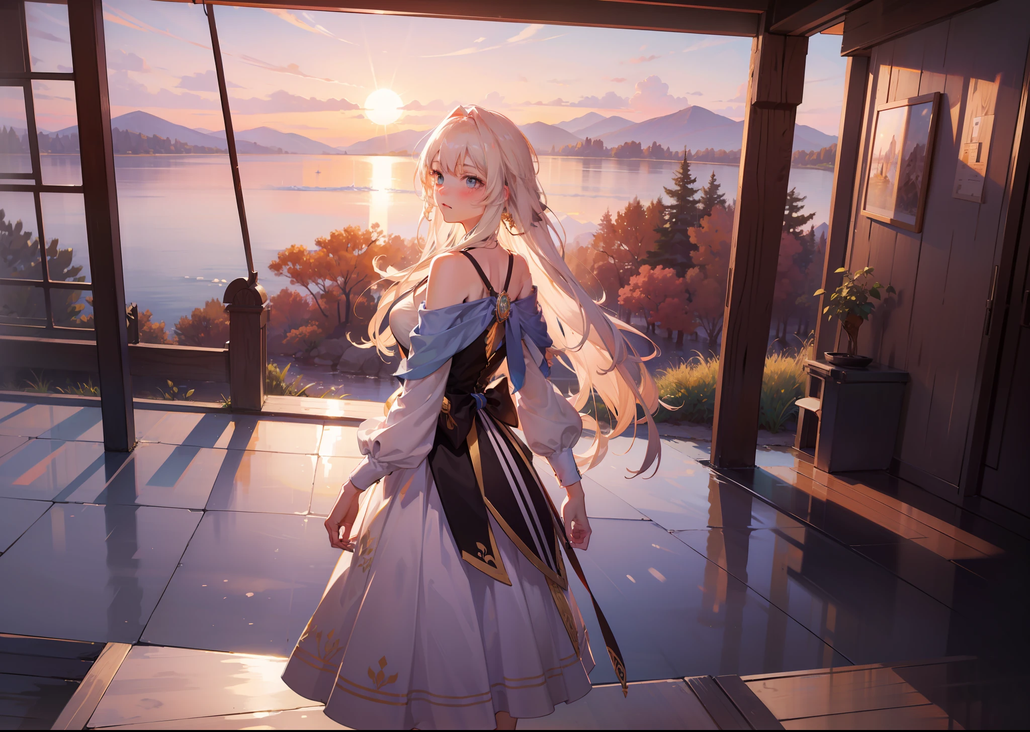 1 girl, serene expression, mesmerizing eyes, straight long hair, flowing dress, poised posture, porcelain skin, subtle blush, crystal pendant
BREAK
golden hour, (rim lighting):1.2, warm tones, sun flare, soft shadows, vibrant colors, painterly effect, dreamy atmosphere
BREAK
scenic lake, distant mountains, willow tree, calm water, reflection, sunlit clouds, peaceful ambiance, idyllic sunset, ultra detailed, official art, unity 8k wallpaper
, zentangle, mandala