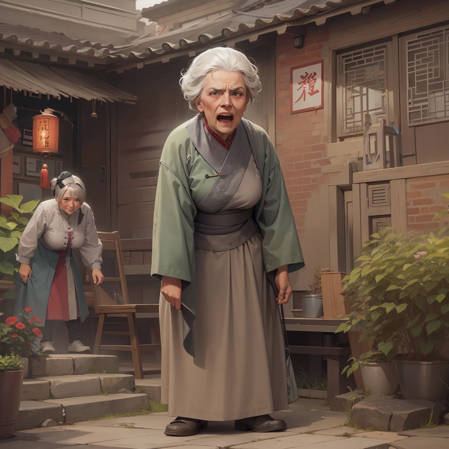 （Gray-haired old woman）