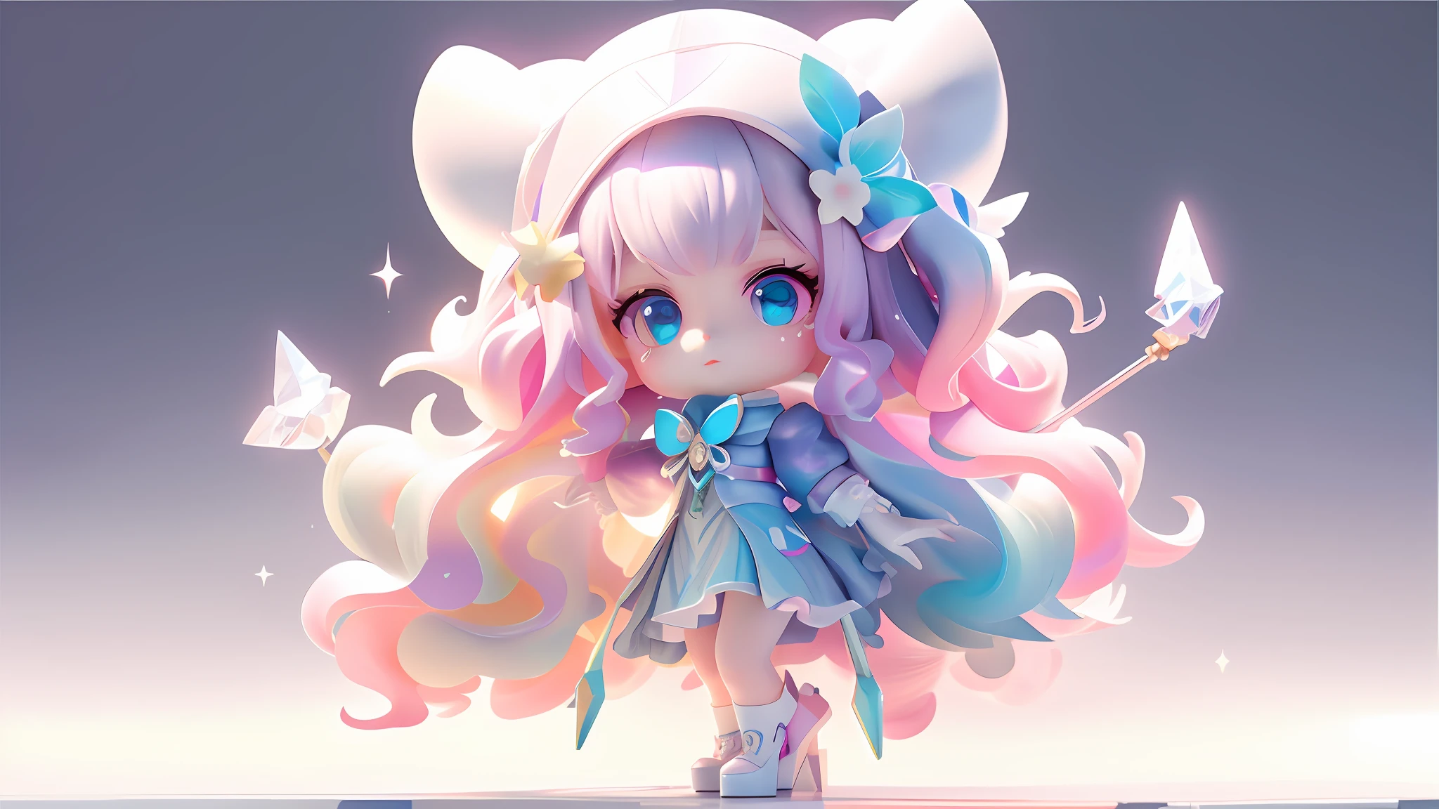 Super cool girl,full bodyesbian,pop mart,eyes with brightness,Little angels,Clay,Models,a blind box toy,Glossy and refined,clean backdrop,Good gloss,a 3D render,full bodyesbian,oc rendered,best qualtiy,4K,super detailing,vivid palette,Subtle gradients,style of anime,futurism aesthetic,High contrast lighting,Detailed textures,in pastel shades,Intricate patterns,glitter effects,Metal finish,Smooth curves,Fantastical Atmosphere,detailed shadow,Translucent material,sparkle eyes,lush hair,dynamicposes,Floating elements,magical aura,Crystal clear quality,ultra-realistic realism,Soft glow,Intricate clothing design,Unique accessories,Ethereal background,Stylized realism,Surrealist elements,Magic props,Glossy lips,Fluffy texture。