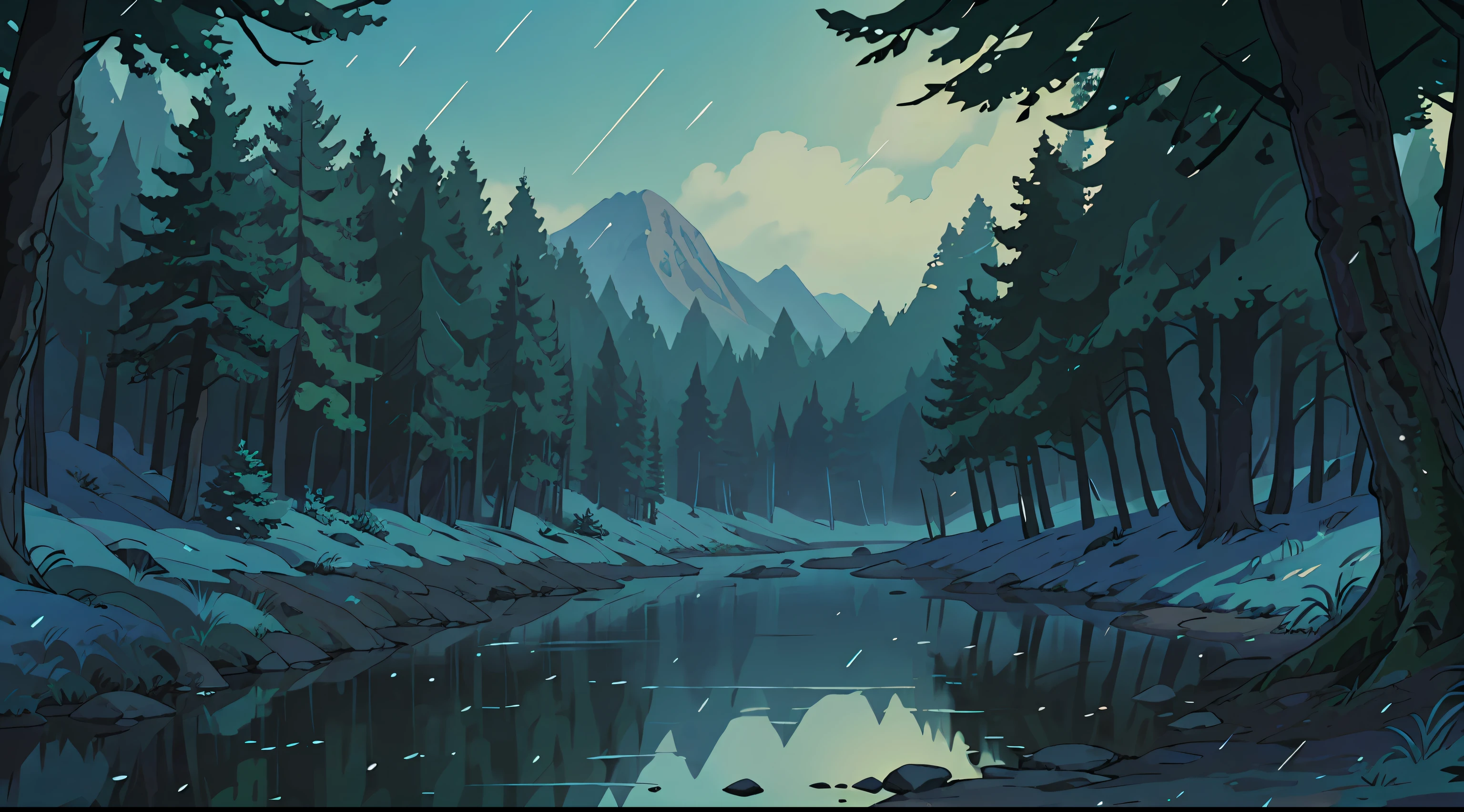a highly detailed matte painting of an autumnal forest in the Carboniferous, raining by evgeny lushpin, jim burns and greg rutkowski, realistic concept art , complementary colors, 8k resolution, trending on artstation, wide-angle lens
