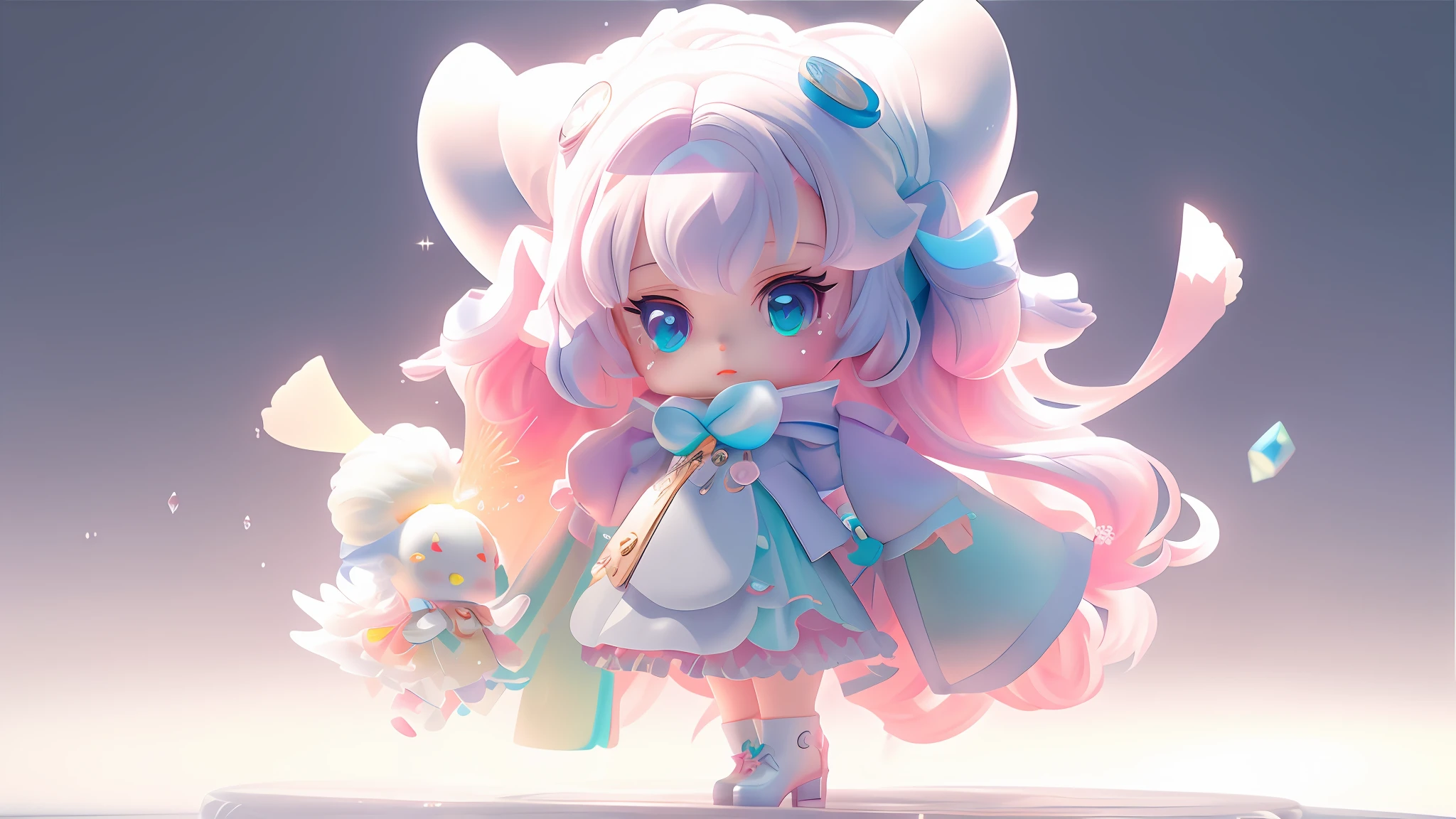 Super cool girl,full bodyesbian,pop mart,eyes with brightness,Little angels,Clay,Models,a blind box toy,Glossy and refined,clean backdrop,Good gloss,a 3D render,full bodyesbian,oc rendered,best qualtiy,4K,super detailing,vivid palette,Subtle gradients,style of anime,futurism aesthetic,High contrast lighting,Detailed textures,in pastel shades,Intricate patterns,glitter effects,Metal finish,Smooth curves,Fantastical Atmosphere,detailed shadow,Translucent material,sparkle eyes,lush hair,dynamicposes,Floating elements,magical aura,Crystal clear quality,ultra-realistic realism,Soft glow,Intricate clothing design,Unique accessories,Ethereal background,Stylized realism,Surrealist elements,Magic props,Glossy lips,Fluffy texture。