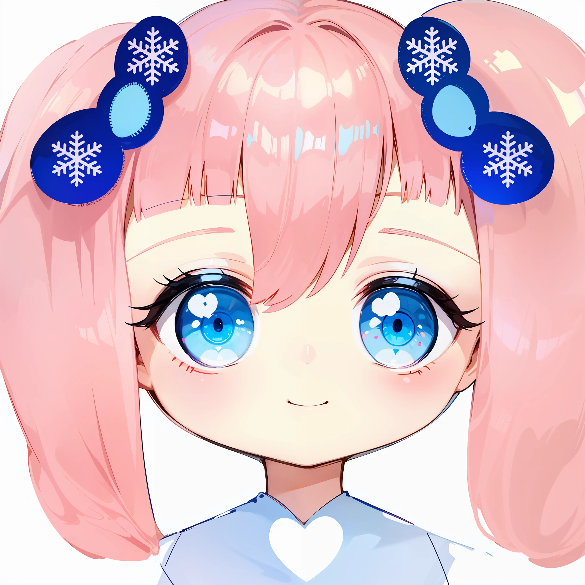 Anime girl with pink hair and light blue eyes wearing a bow on her head, ssmile,light blue clothes